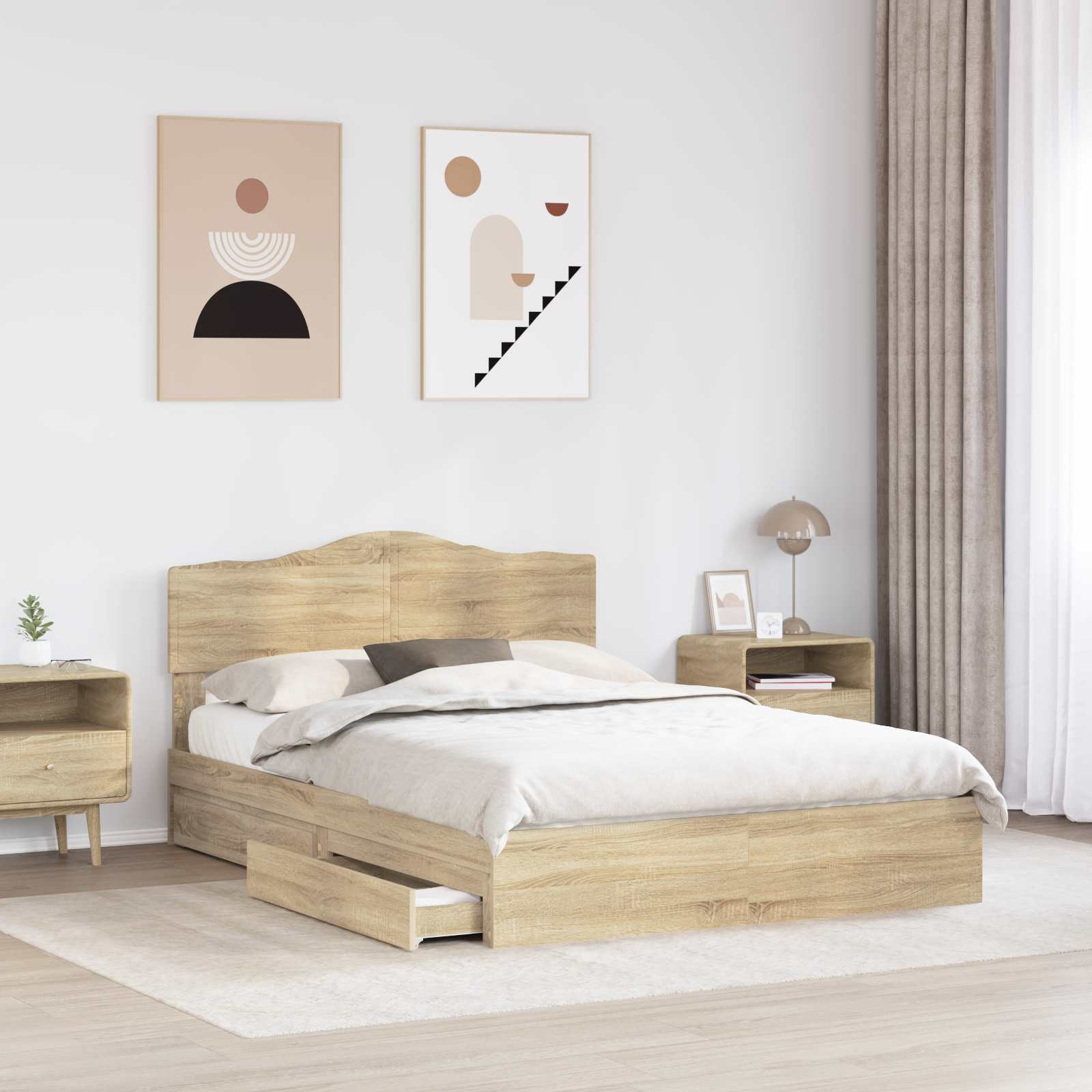 Aufbewahrungsbett Sonoma-Eiche 140 x 200 cm Holzwerkstoff