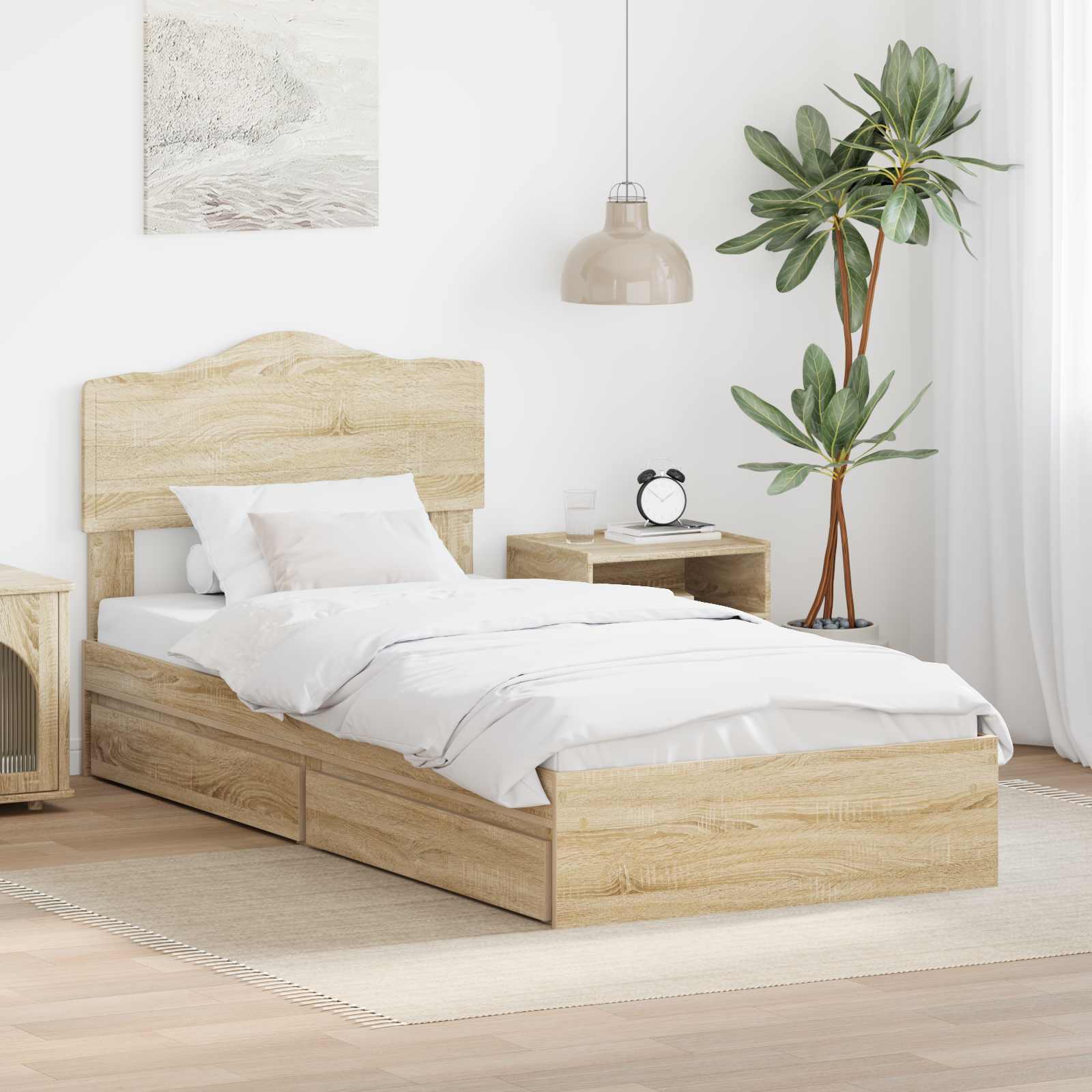 Aufbewahrungsbett Sonoma-Eiche 90 x 200 cm Holzwerkstoff