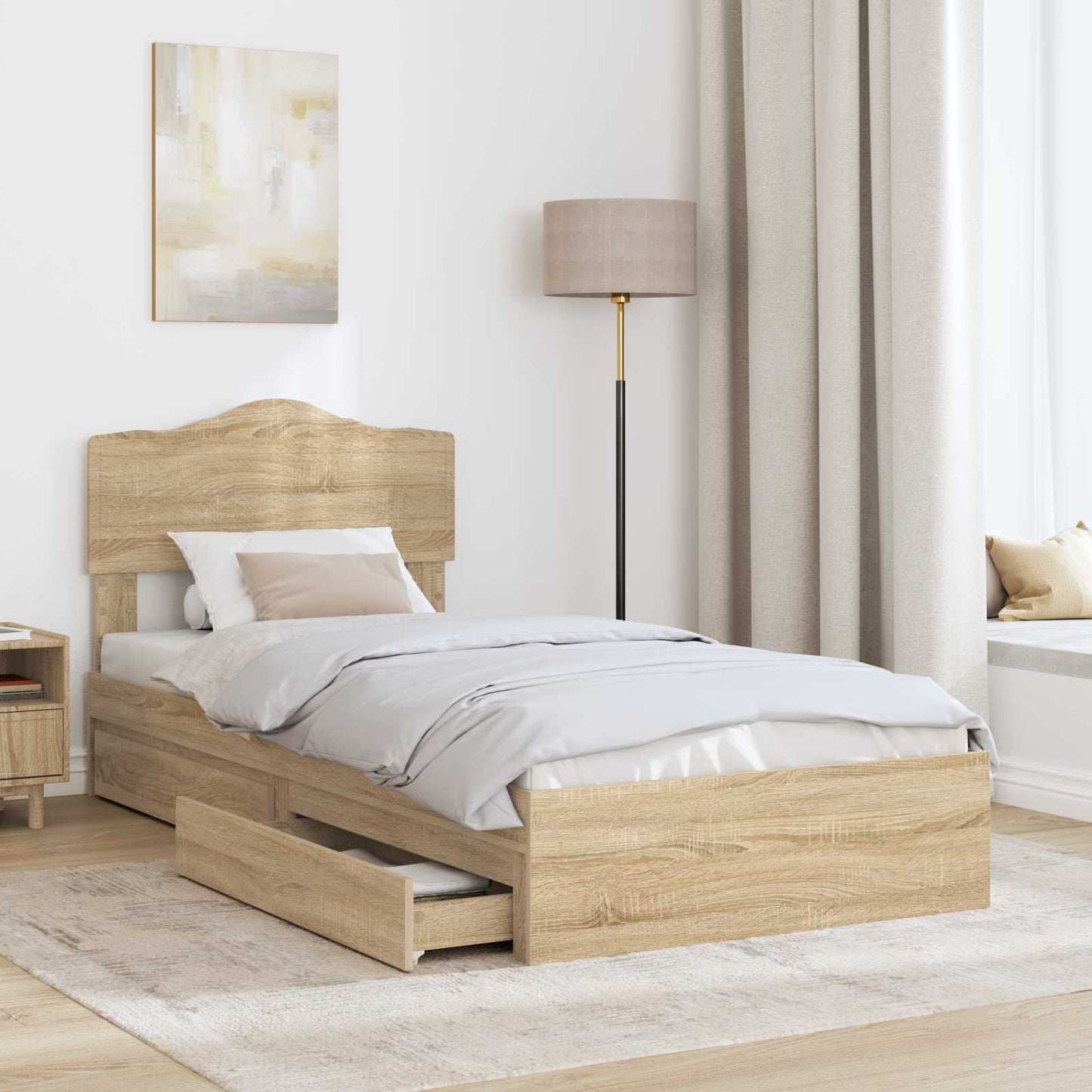 Aufbewahrungsbett Sonoma-Eiche 90 x 200 cm Holzwerkstoff