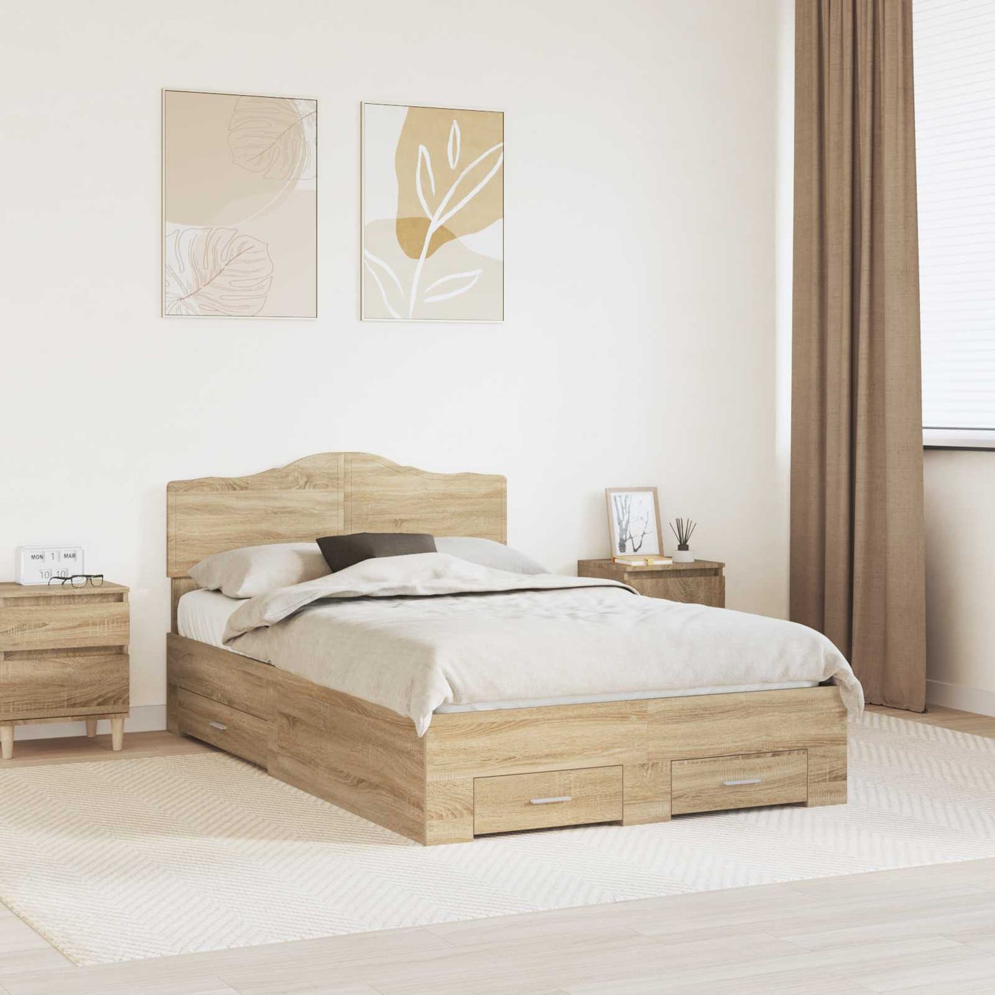 Bettrahmen mit Kopfteil Sonoma-Eiche 135 x 190 cm Holzwerkstoff