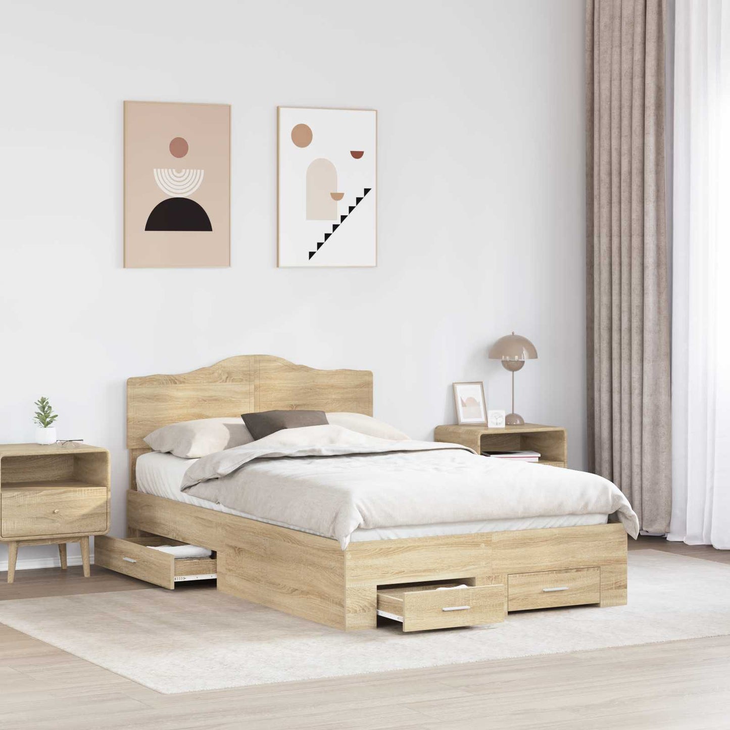 Bettrahmen mit Kopfteil Sonoma-Eiche 135 x 190 cm Holzwerkstoff