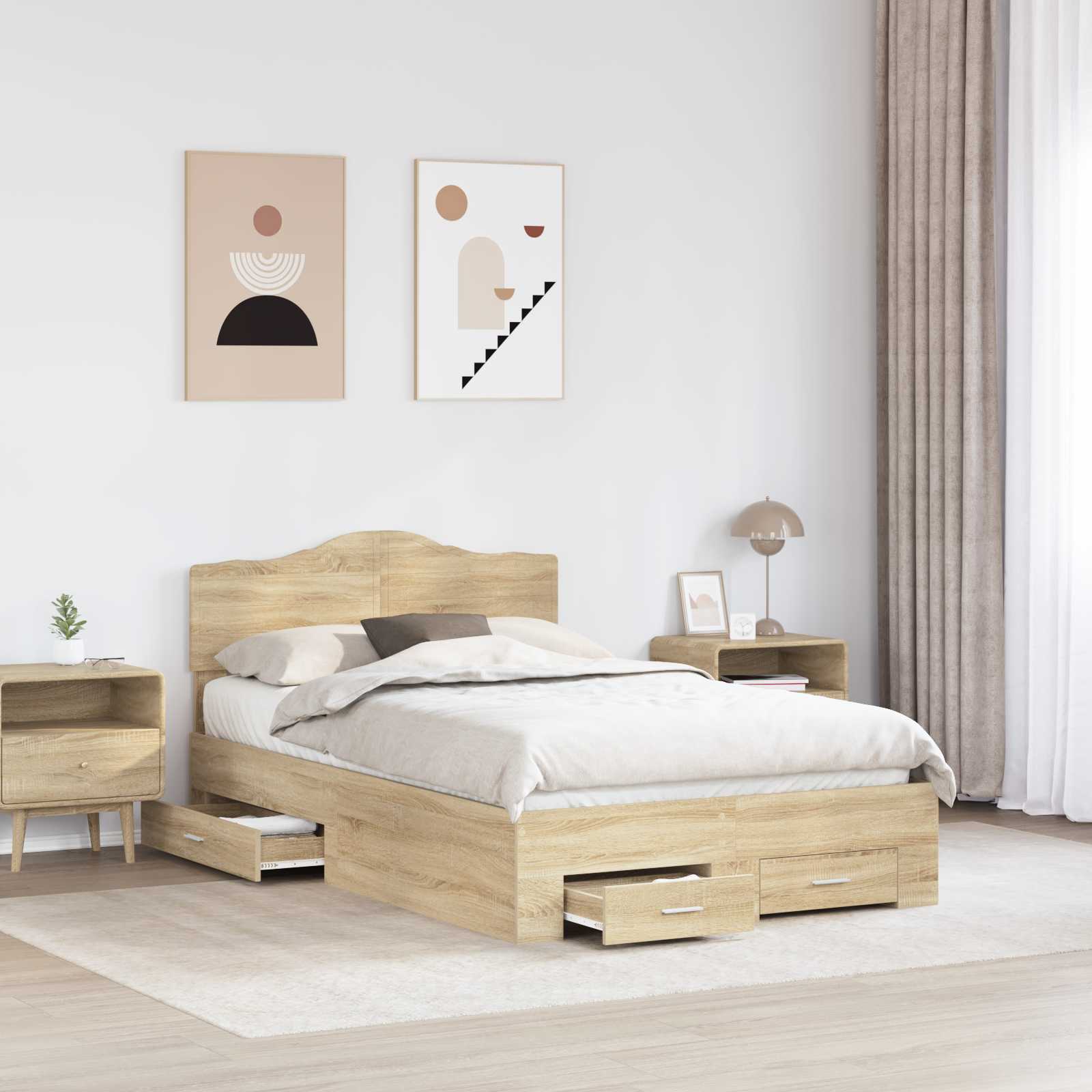Bettrahmen mit Kopfteil Sonoma-Eiche 135 x 190 cm Holzwerkstoff