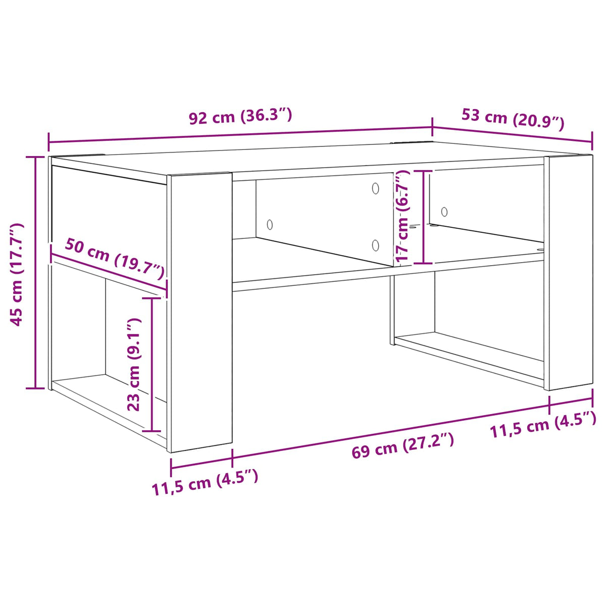 Couchtisch Weiß 92 x 53 x 45 cm Holzwerkstoff