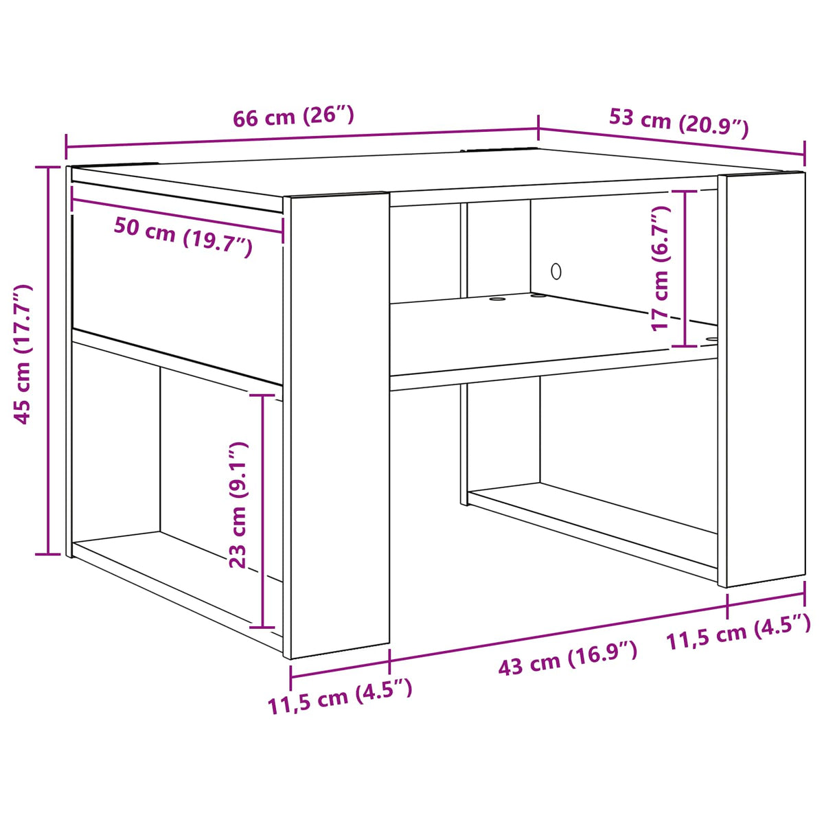 Couchtisch Altholz 66 x 53 x 45 cm Holzwerkstoff