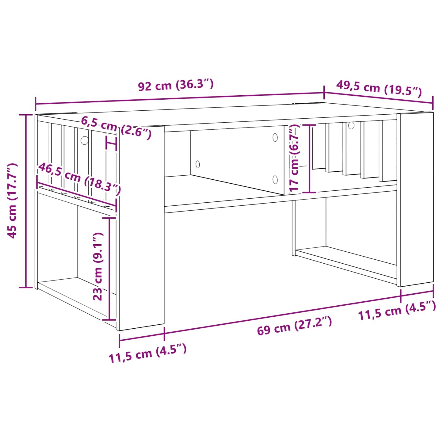 Couchtisch Geräucherte Eiche 92 x 49,5 x 45 cm Holzwerkstoff