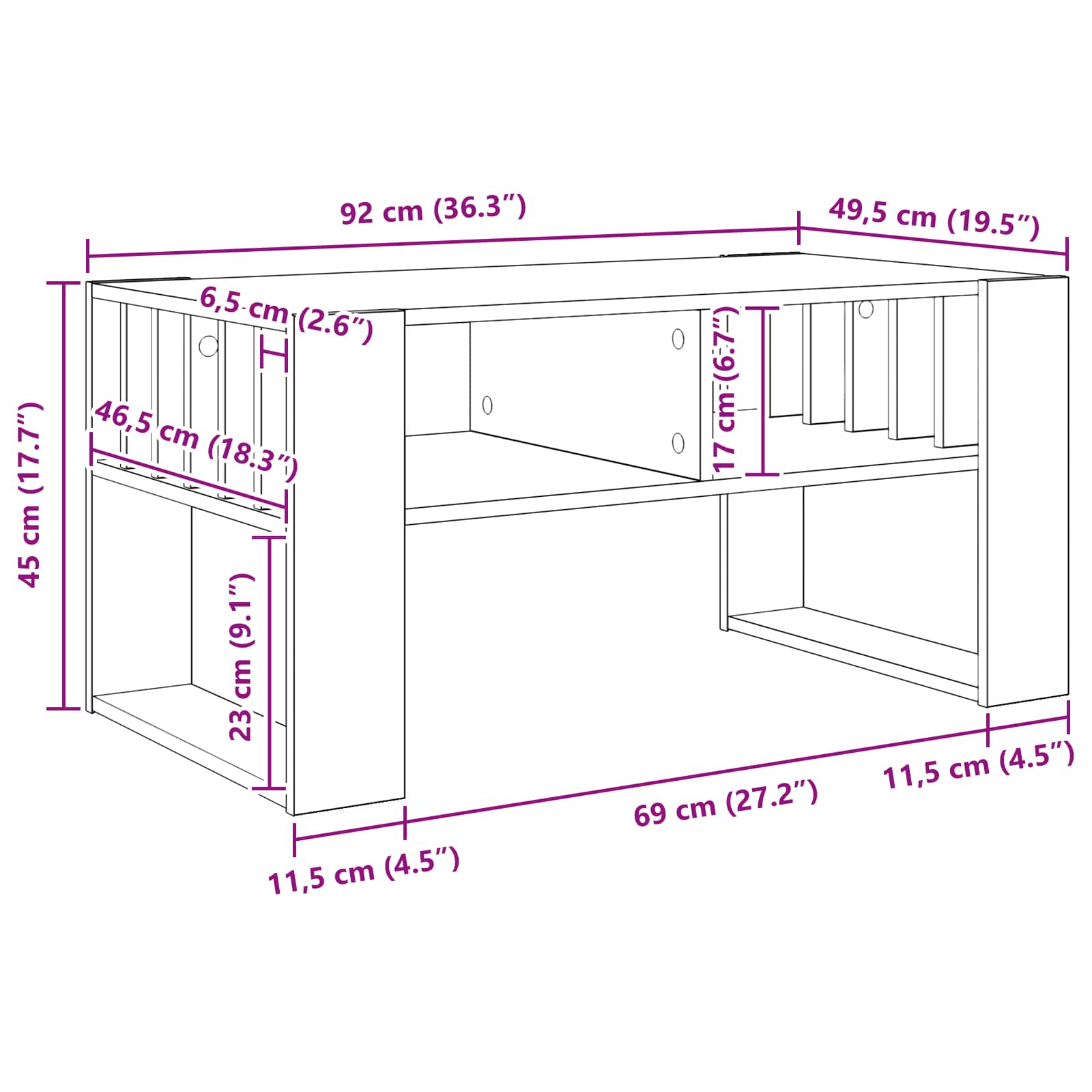 Couchtisch Geräucherte Eiche 92 x 49,5 x 45 cm Holzwerkstoff