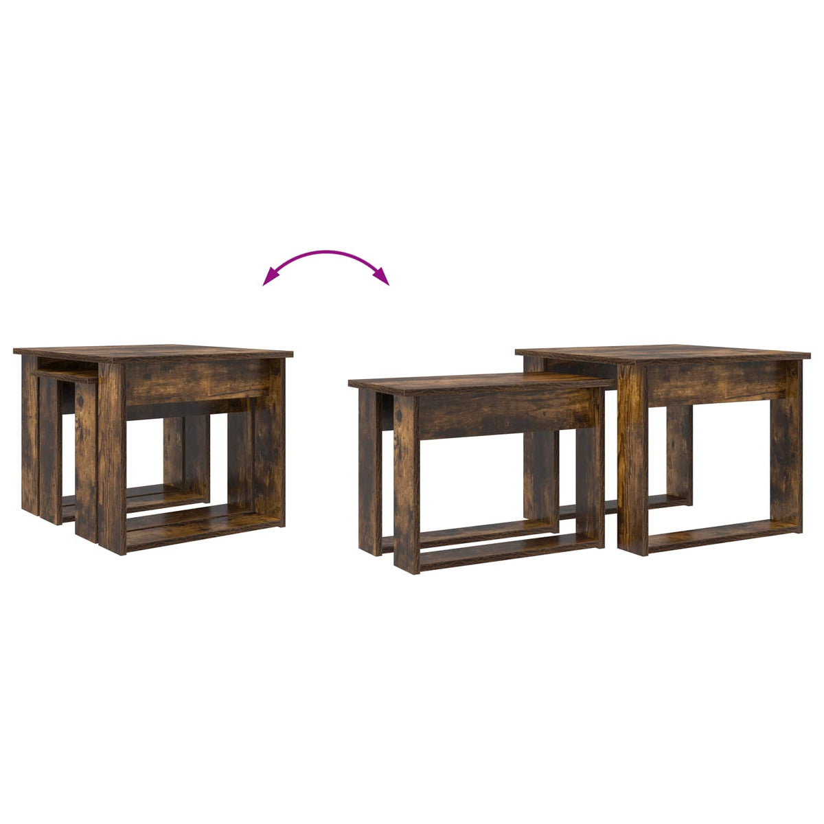 Kaffeetisch Set 2 stk. Räuchereiche 50 x 52 x 42 cm