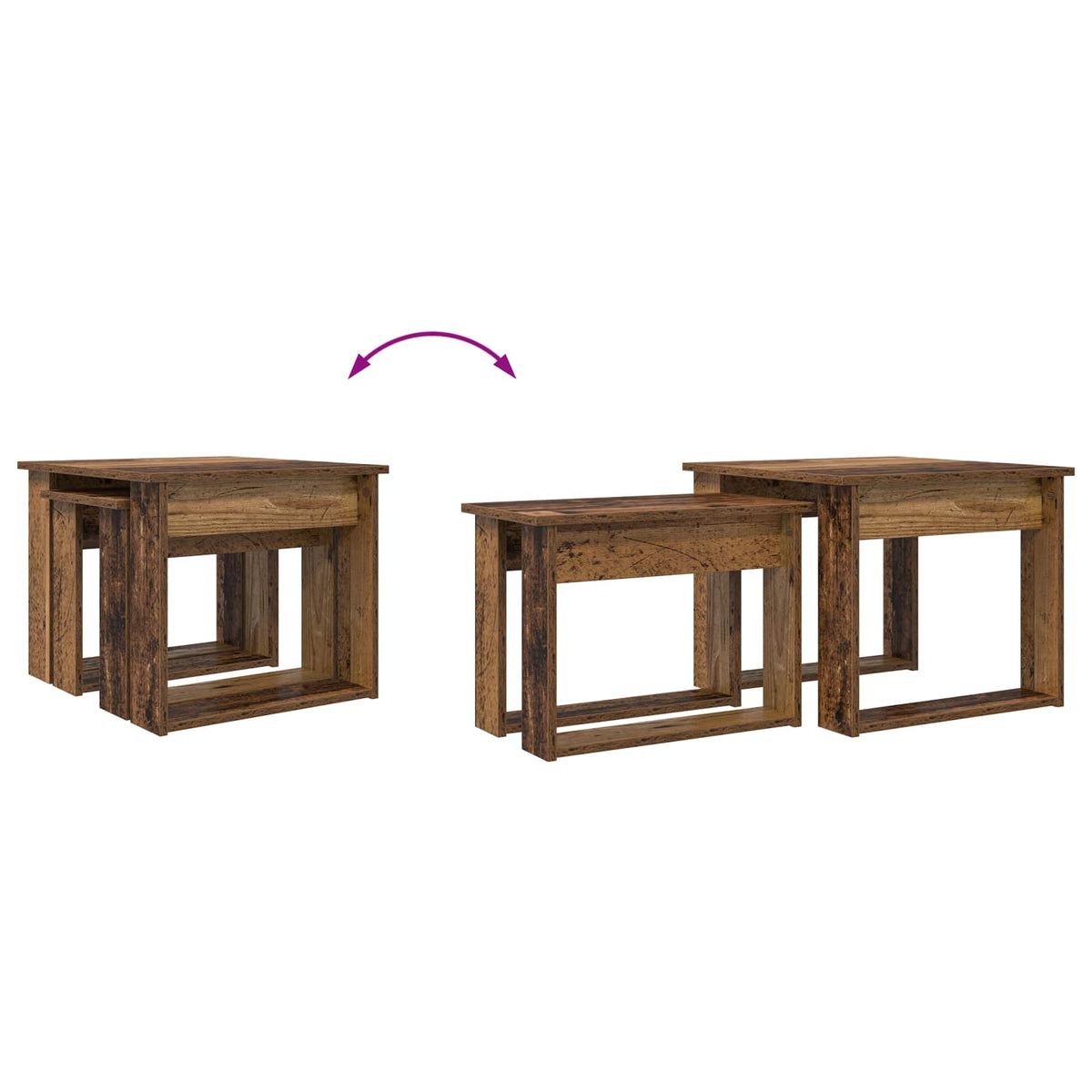 Kaffeetisch Set 2 stk. Altholz 50 x 52 x 42 cm Holzwerkstoff