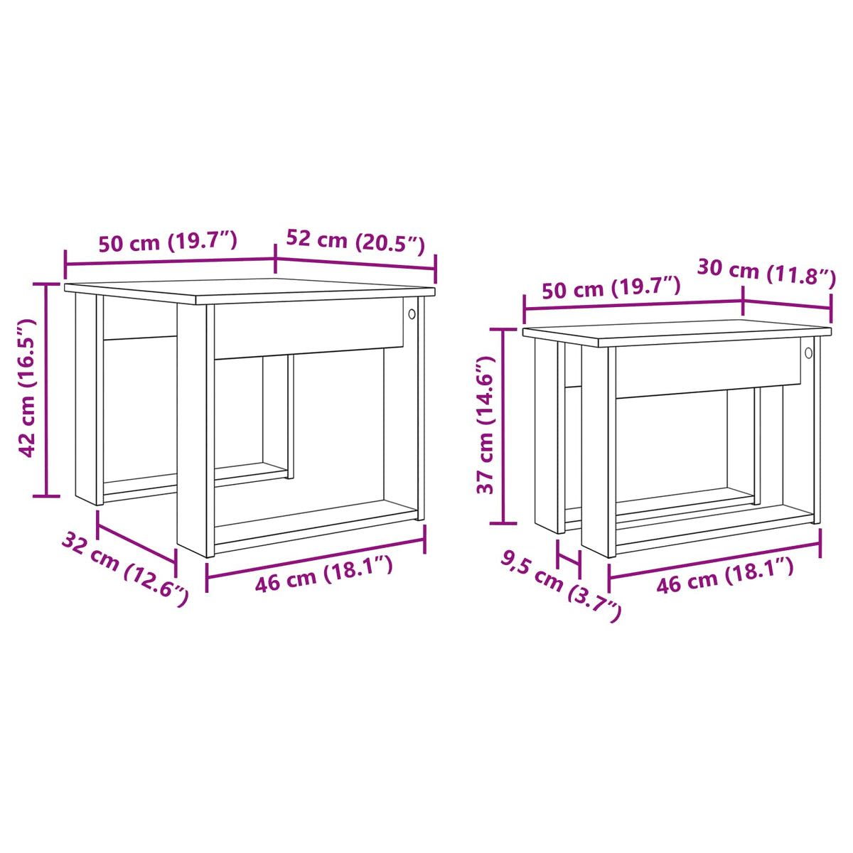Kaffeetisch Set 2 stk. Altholz 50 x 52 x 42 cm Holzwerkstoff