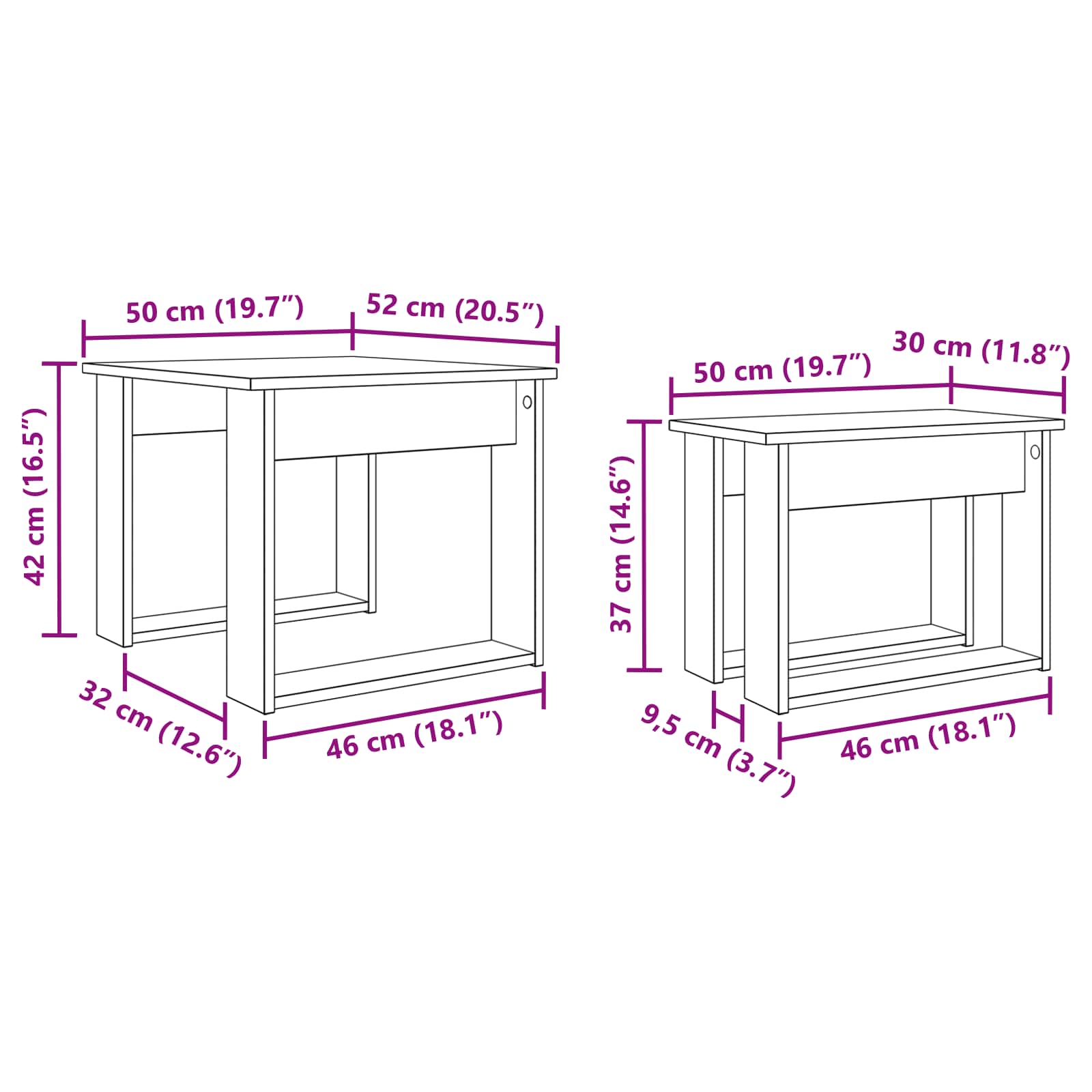 Kaffeetisch Set 2 stk. Artisan-Eiche 50 x 52 x 42 cm