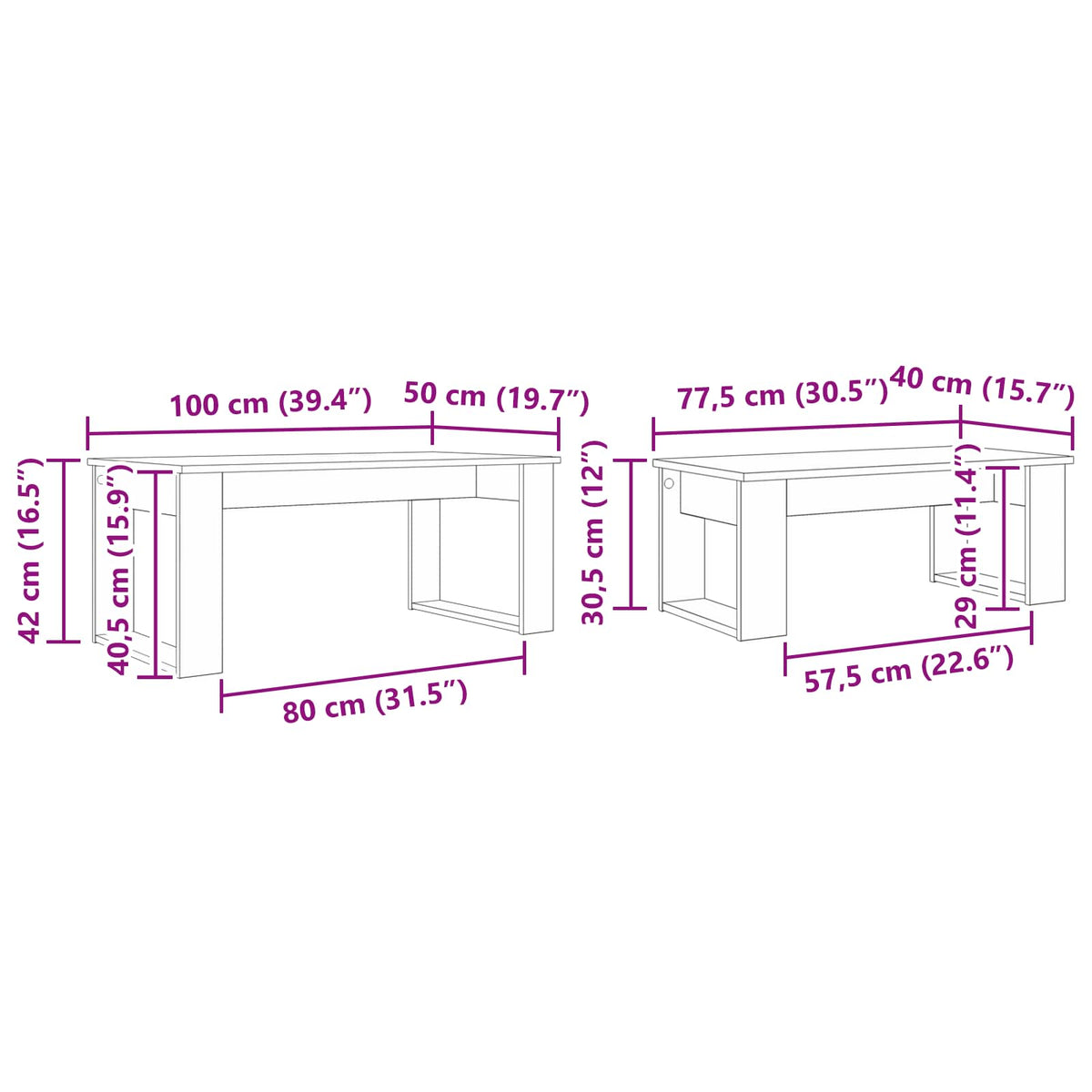 Kaffeetisch Set 2 stk. Räuchereiche 100 x 50 x 42 cm