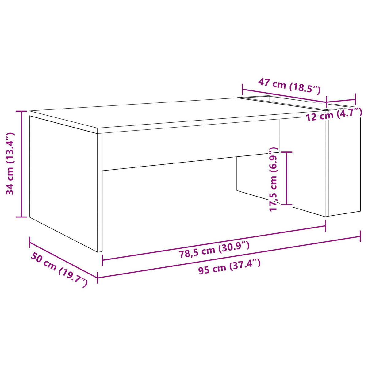 Couchtisch Weiß 95 x 50 x 34 cm Holzwerkstoff