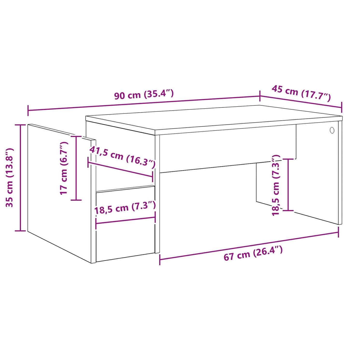 Couchtisch Sonoma-Eiche 90 x 45 x 35 cm Holzwerkstoff
