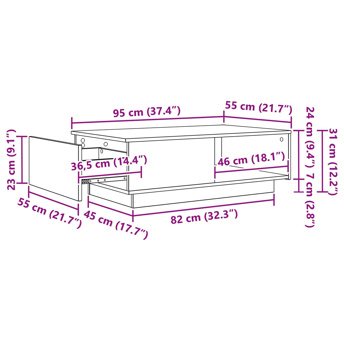Couchtisch Sonoma-Grau 95 x 55 x 31 cm Holzwerkstoff