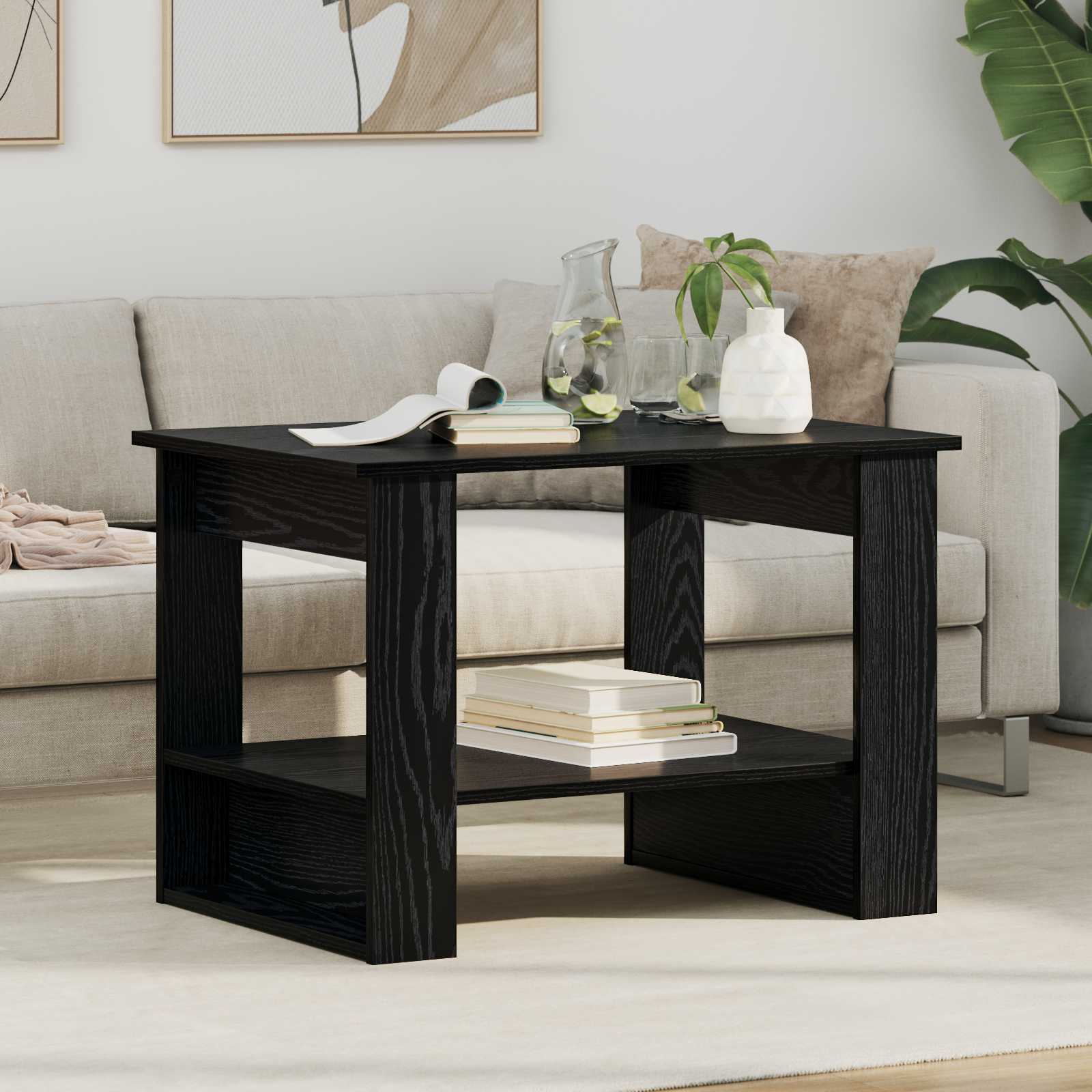 Couchtisch Schwarz Eichen-Optik 72 x 50 x 50 cm Holzwerkstoff
