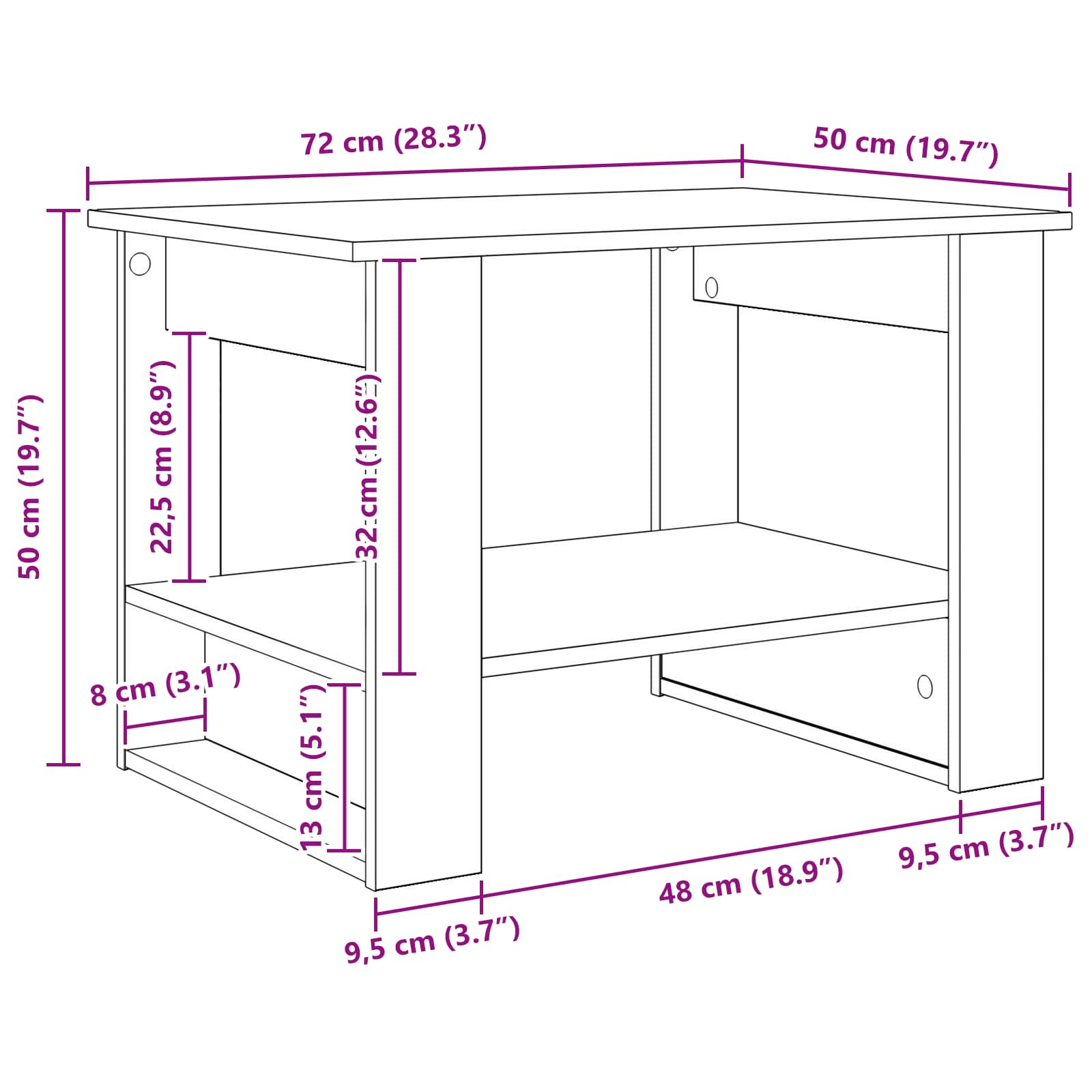 Couchtisch Schwarz Eichen-Optik 72 x 50 x 50 cm Holzwerkstoff