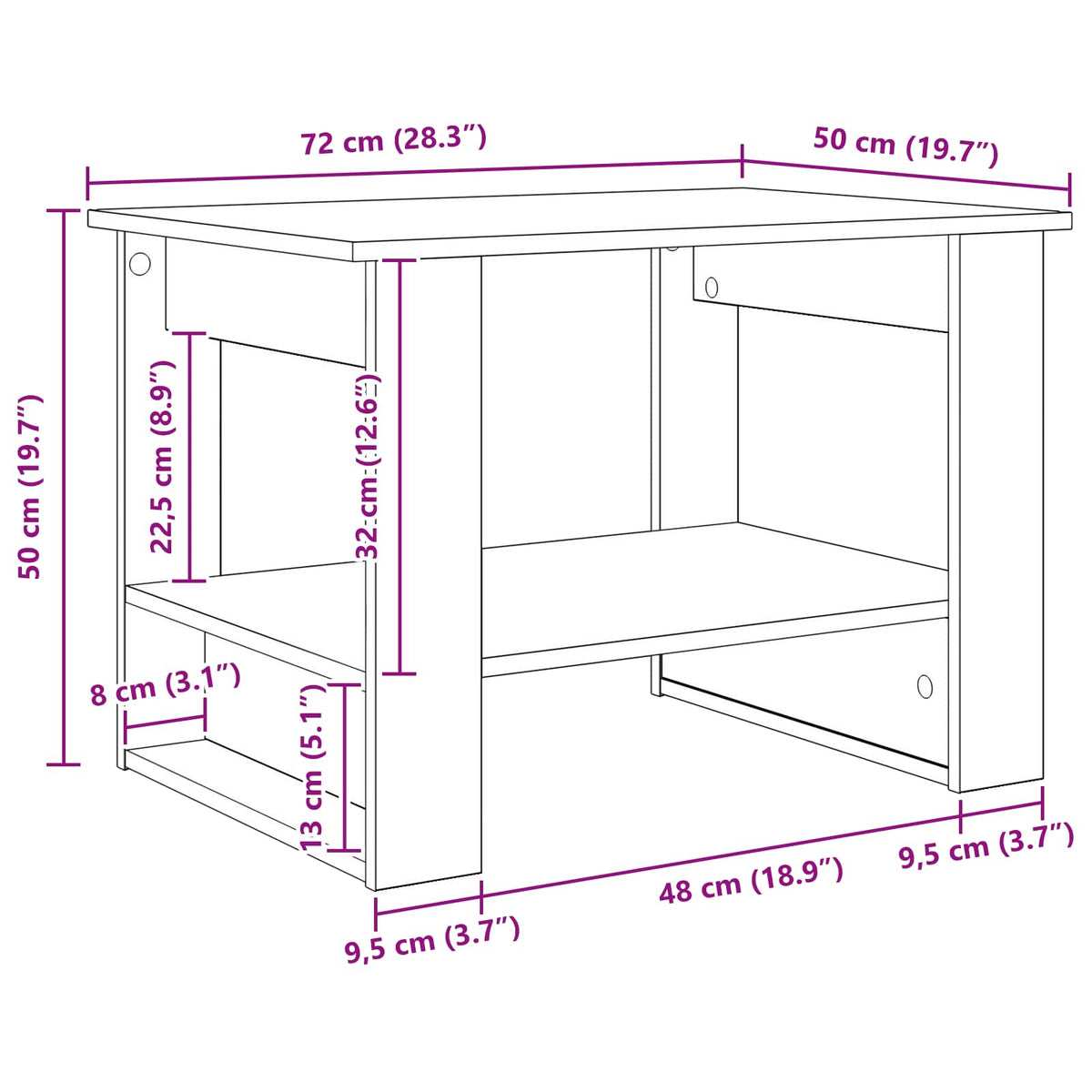 Couchtisch Sonoma-Grau 72 x 50 x 50 cm Holzwerkstoff