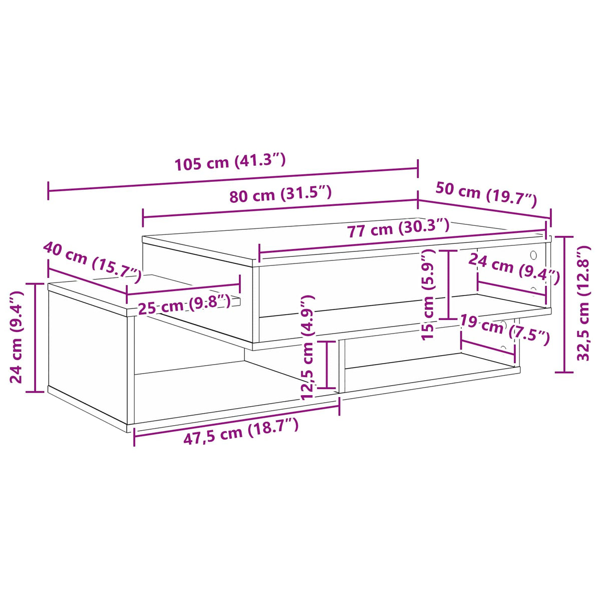 Couchtisch Weiß 105 x 50 x 32,5 cm Holzwerkstoff