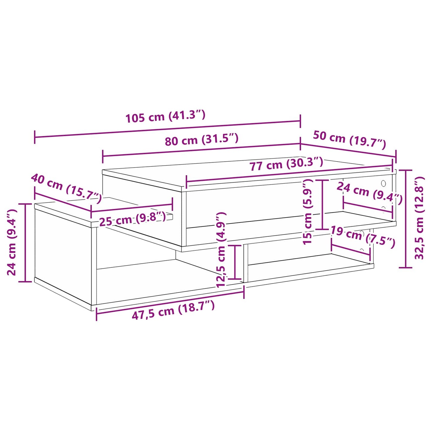 Couchtisch Betongrau 105 x 50 x 32,5 cm Holzwerkstoff