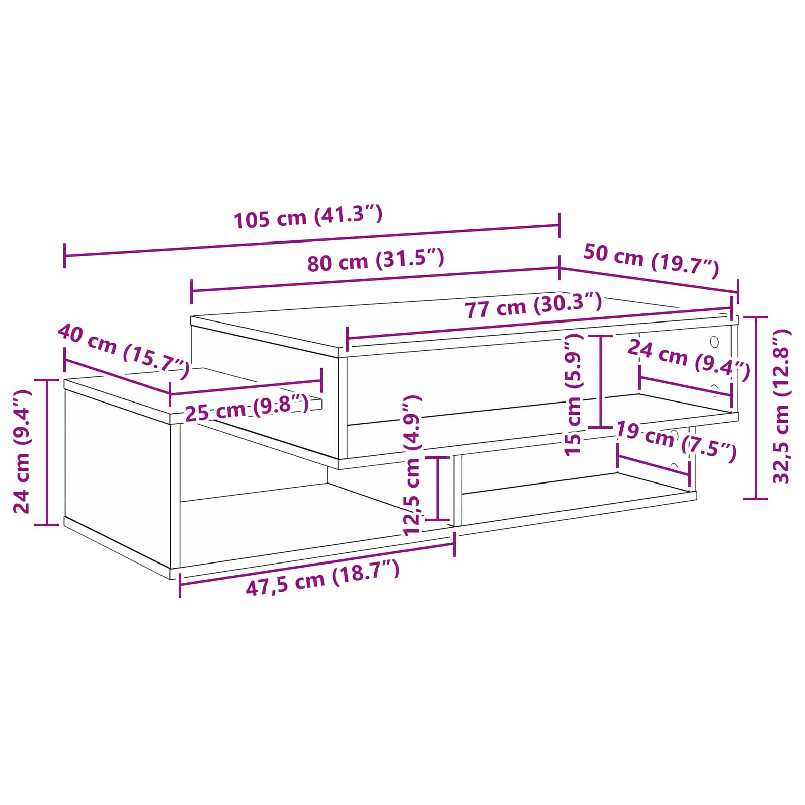 Couchtisch Betongrau 105 x 50 x 32,5 cm Holzwerkstoff