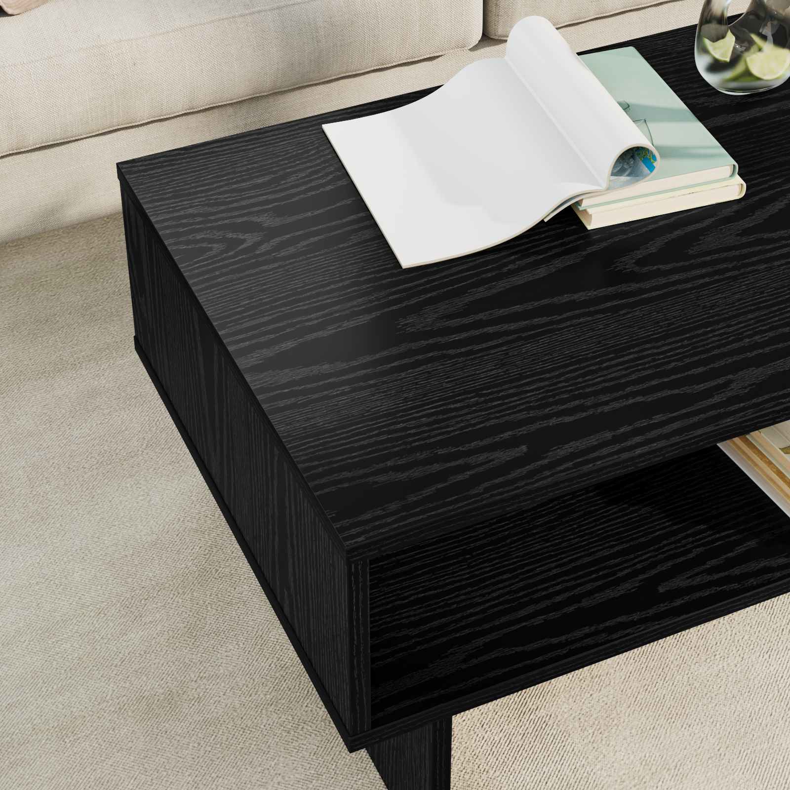 Couchtisch Schwarz Eichen-Optik 80 x 46 x 35 cm Holzwerkstoff