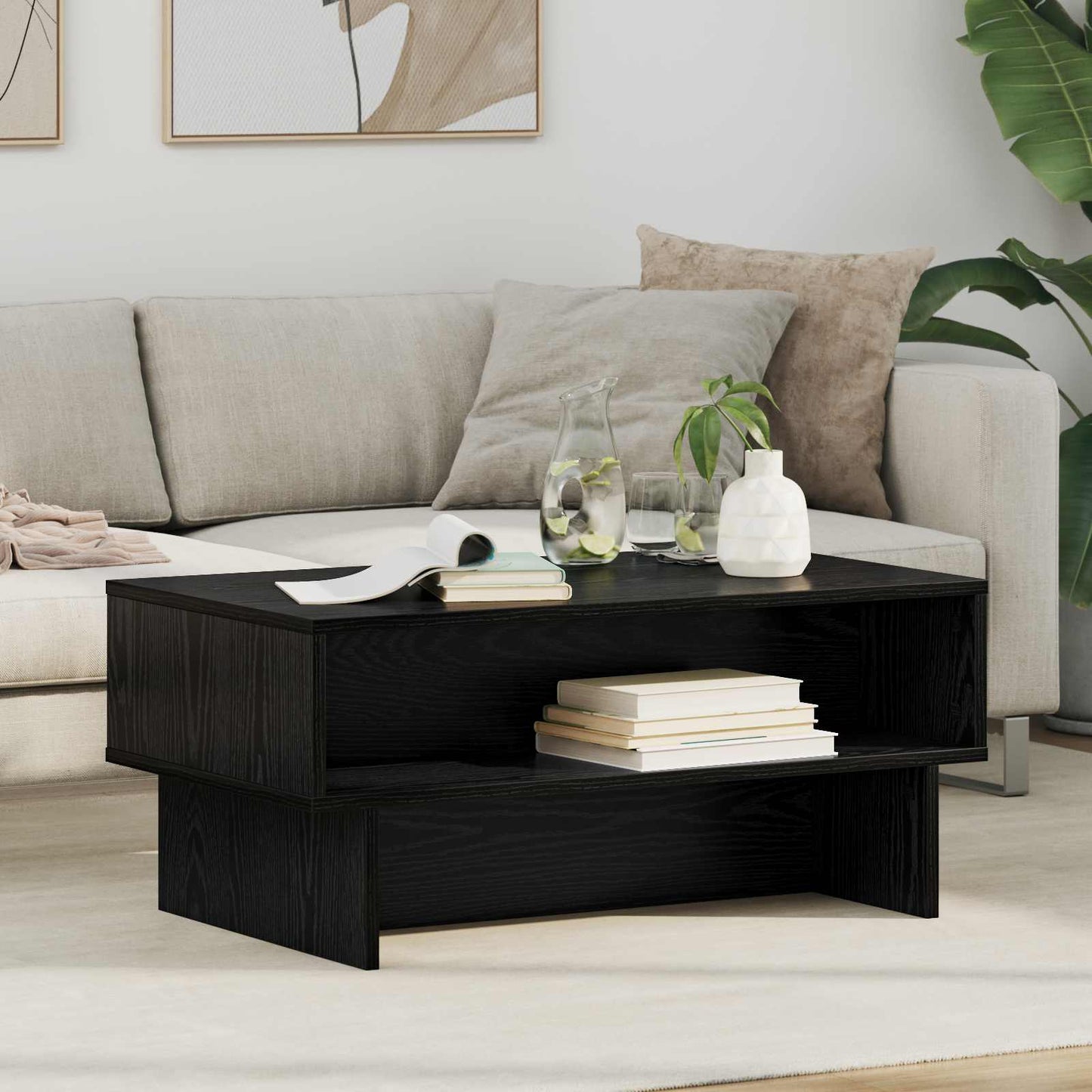 Couchtisch Schwarz Eichen-Optik 80 x 46 x 35 cm Holzwerkstoff
