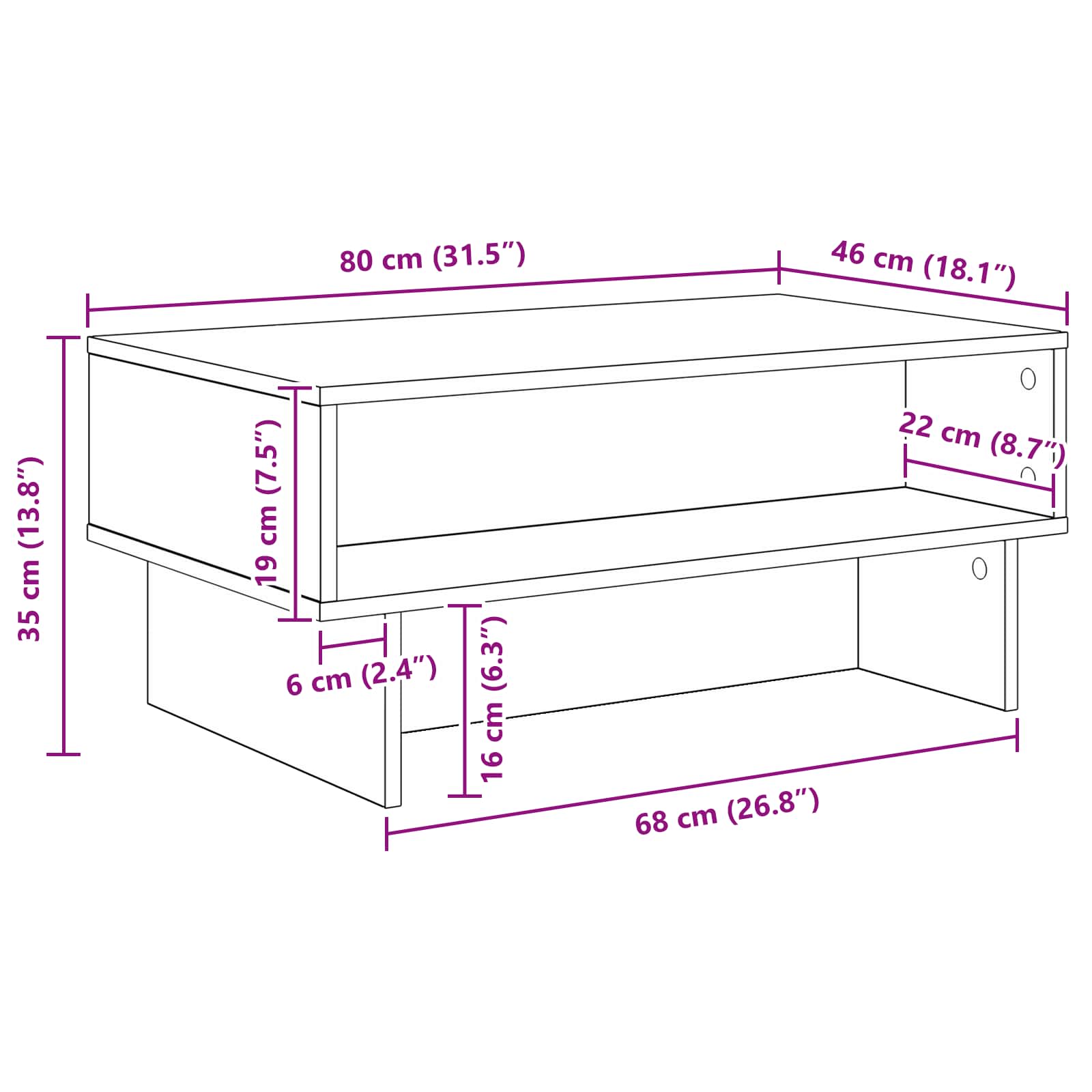 Couchtisch Schwarz Eichen-Optik 80 x 46 x 35 cm Holzwerkstoff