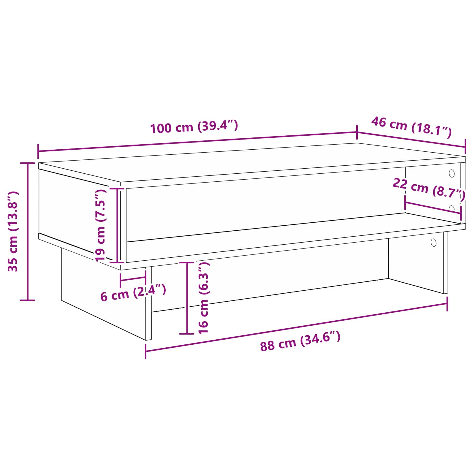 Couchtisch Weiß 100 x 46 x 35 cm Holzwerkstoff