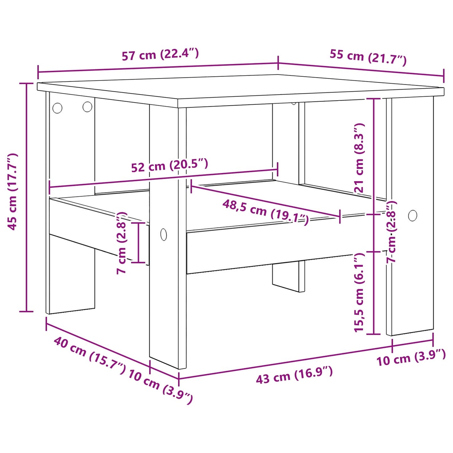 Couchtisch Schwarz Eichen-Optik 57 x 55 x 45 cm Holzwerkstoff