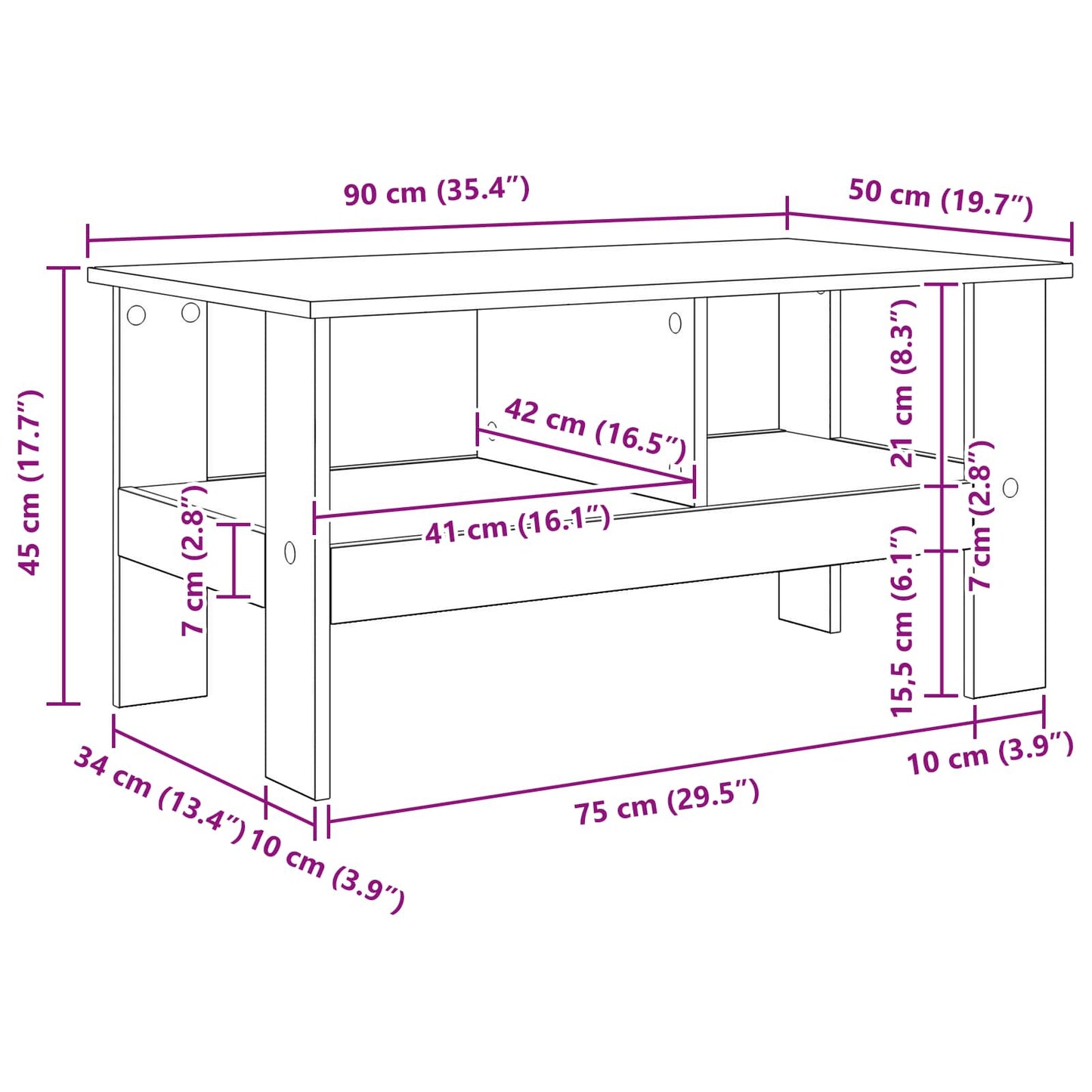 Couchtisch Altholz 90 x 50 x 45 cm Holzwerkstoff