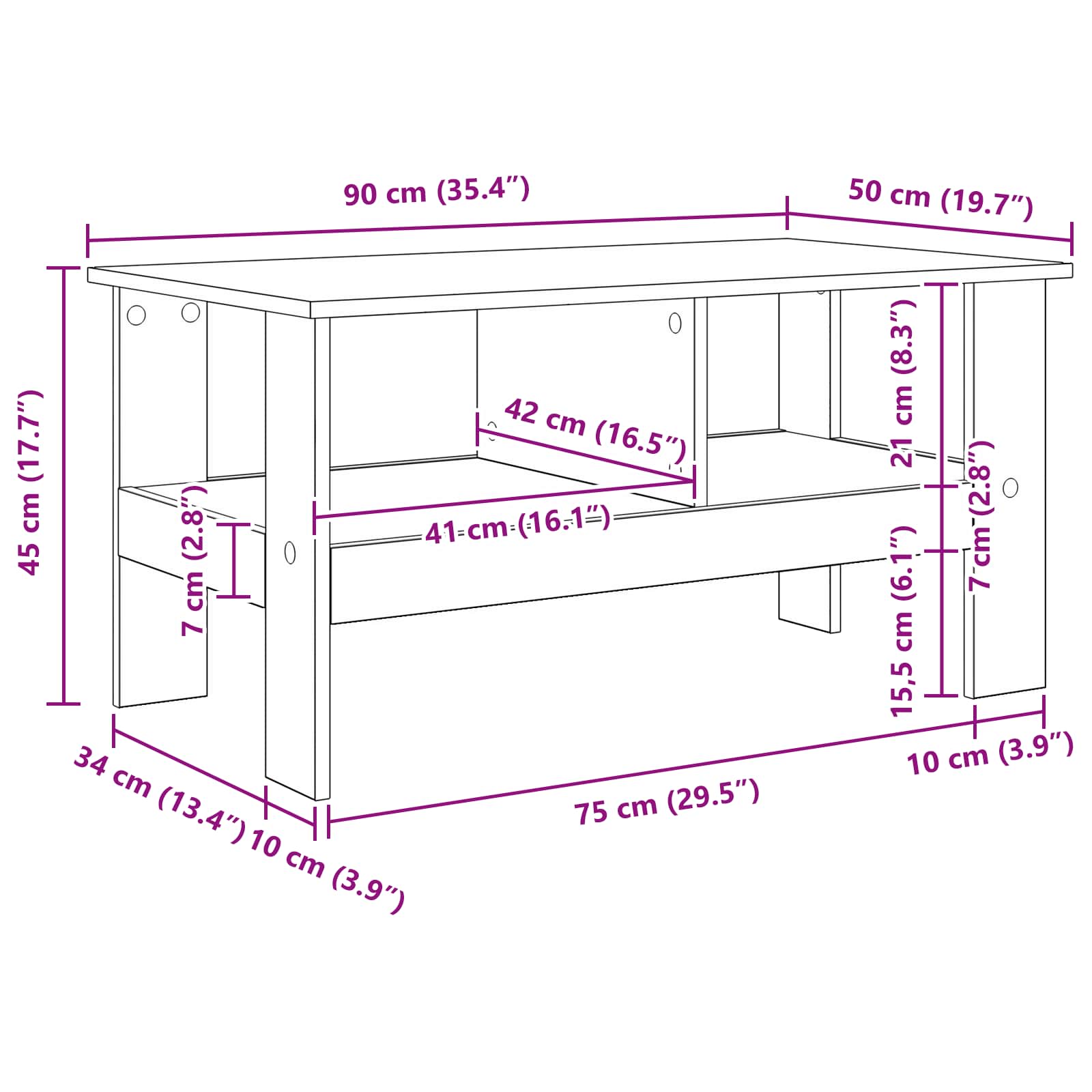 Couchtisch Artisan-Eiche 90 x 50 x 45 cm Holzwerkstoff