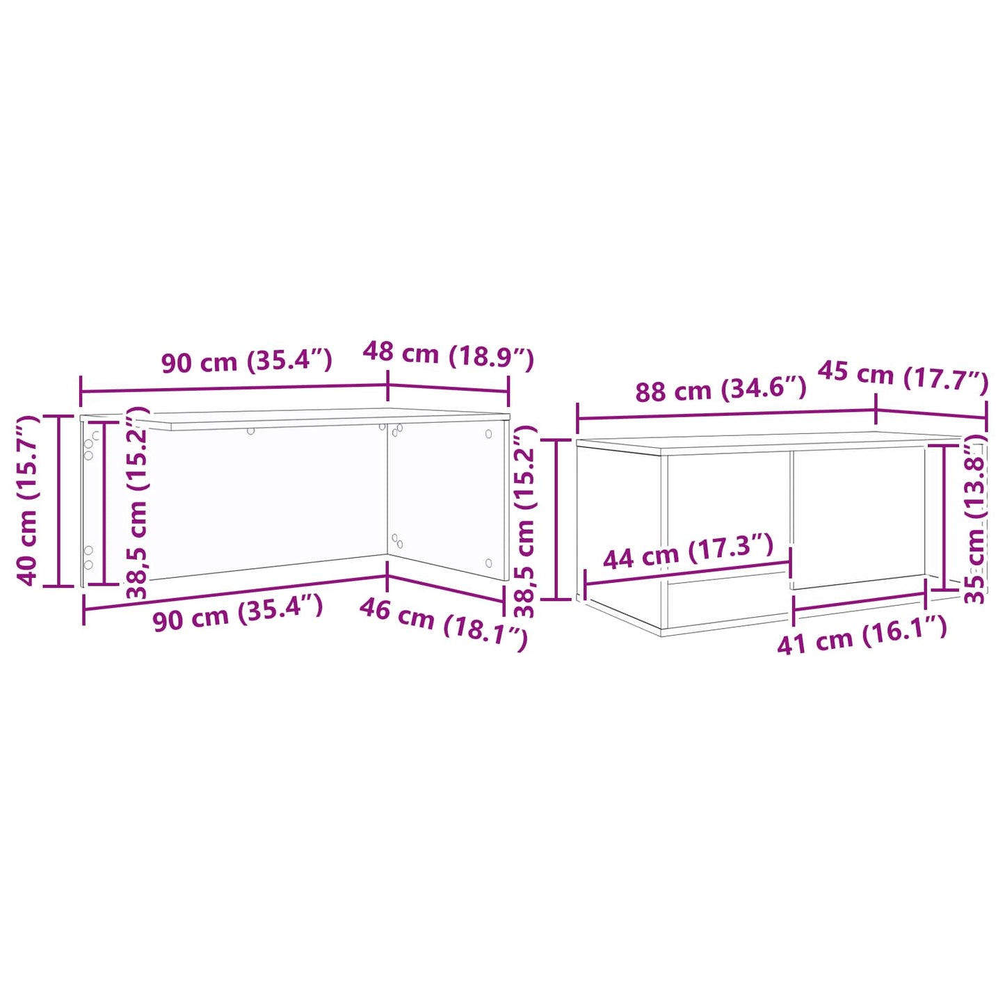 Kaffeetisch Set 2 stk. Betongrau 90 x 48 x 40 cm Holzwerkstoff