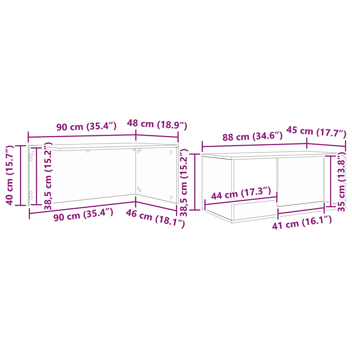 Kaffeetisch Set 2 stk. Räuchereiche 90 x 48 x 40 cm