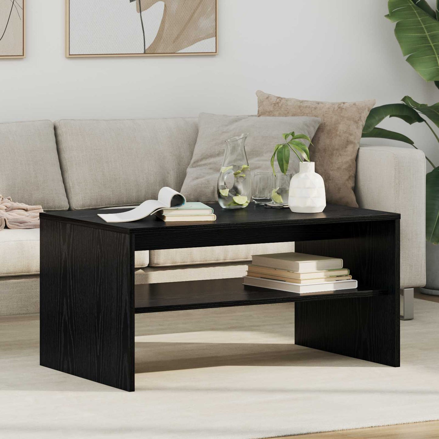 Couchtisch Schwarz Eichen-Optik 80 x 50 x 40 cm Holzwerkstoff