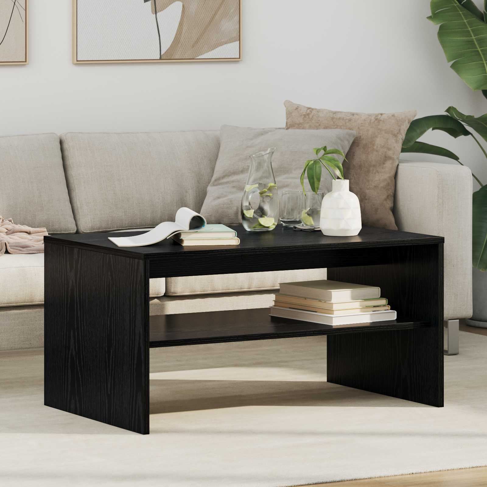 Couchtisch Schwarz Eichen-Optik 80 x 50 x 40 cm Holzwerkstoff