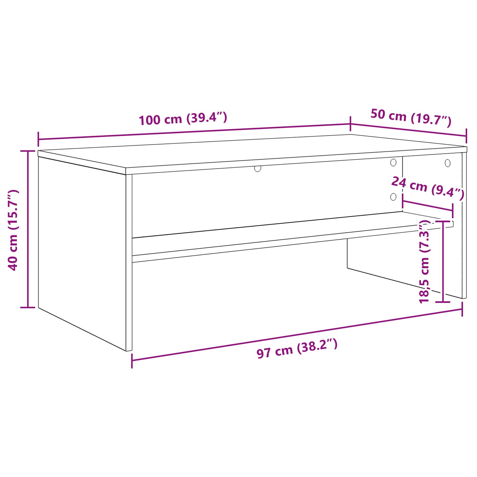 Couchtisch Räuchereiche 100 x 50 x 40 cm Holzwerkstoff