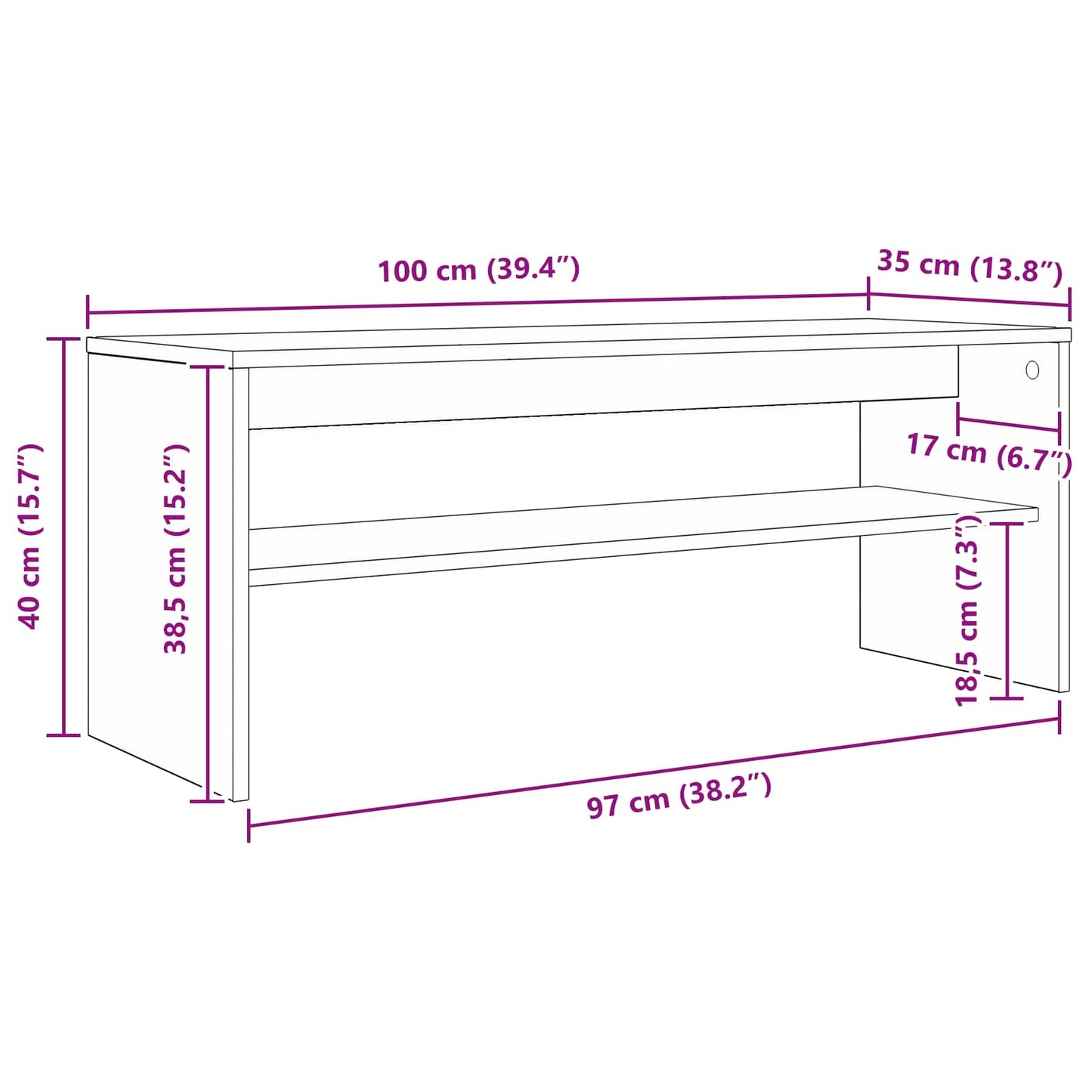 TV-Schränk 100 x 35 x 40 cm Schwarz Eichen-Optik Holzwerkstoff