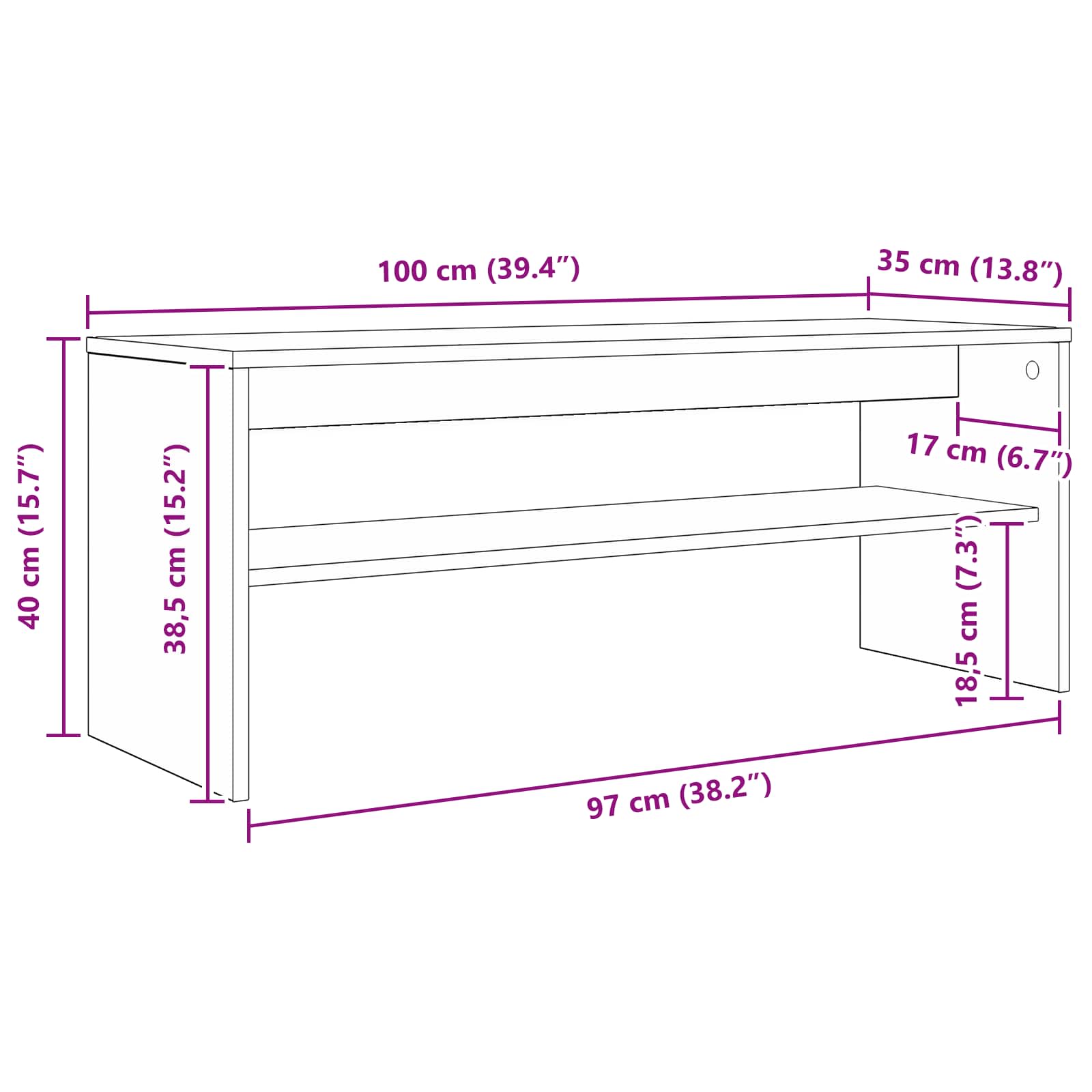 TV-Schränk 100 x 35 x 40 cm Schwarz Eichen-Optik Holzwerkstoff