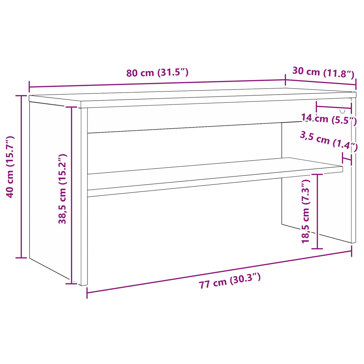 TV-Schränk 80 x 30 x 40 cm Schwarz Eichen-Optik Holzwerkstoff