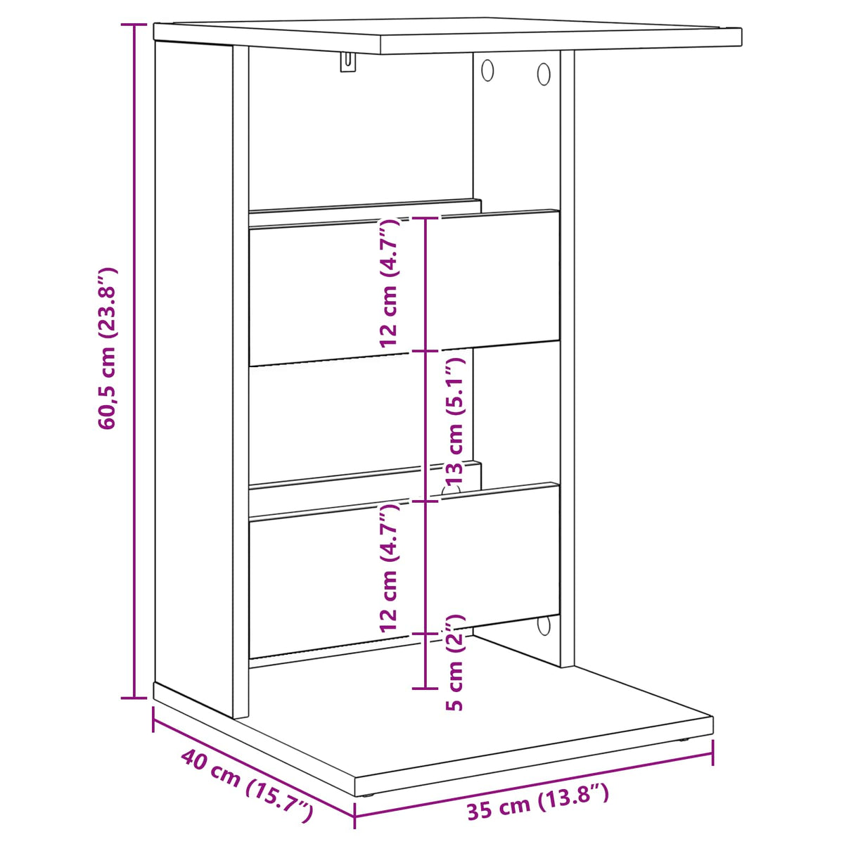 Beistelltisch Sonoma-Eiche 40 x 35 x 60,5 cm Holzwerkstoff