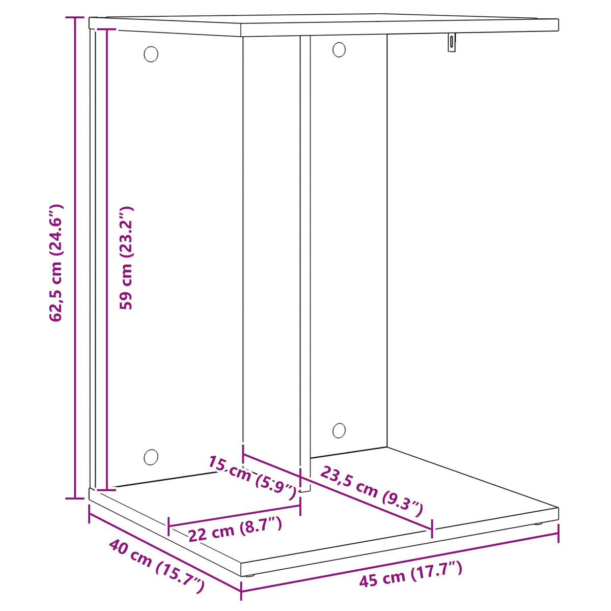 Beistelltisch Sonoma-Grau 45 x 40 x 62,5 cm Holzwerkstoff