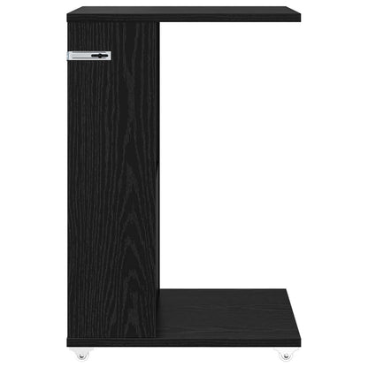Beistelltisch Mit Rad Schwarz Eichen-Optik 40 x 35 x 60 cm