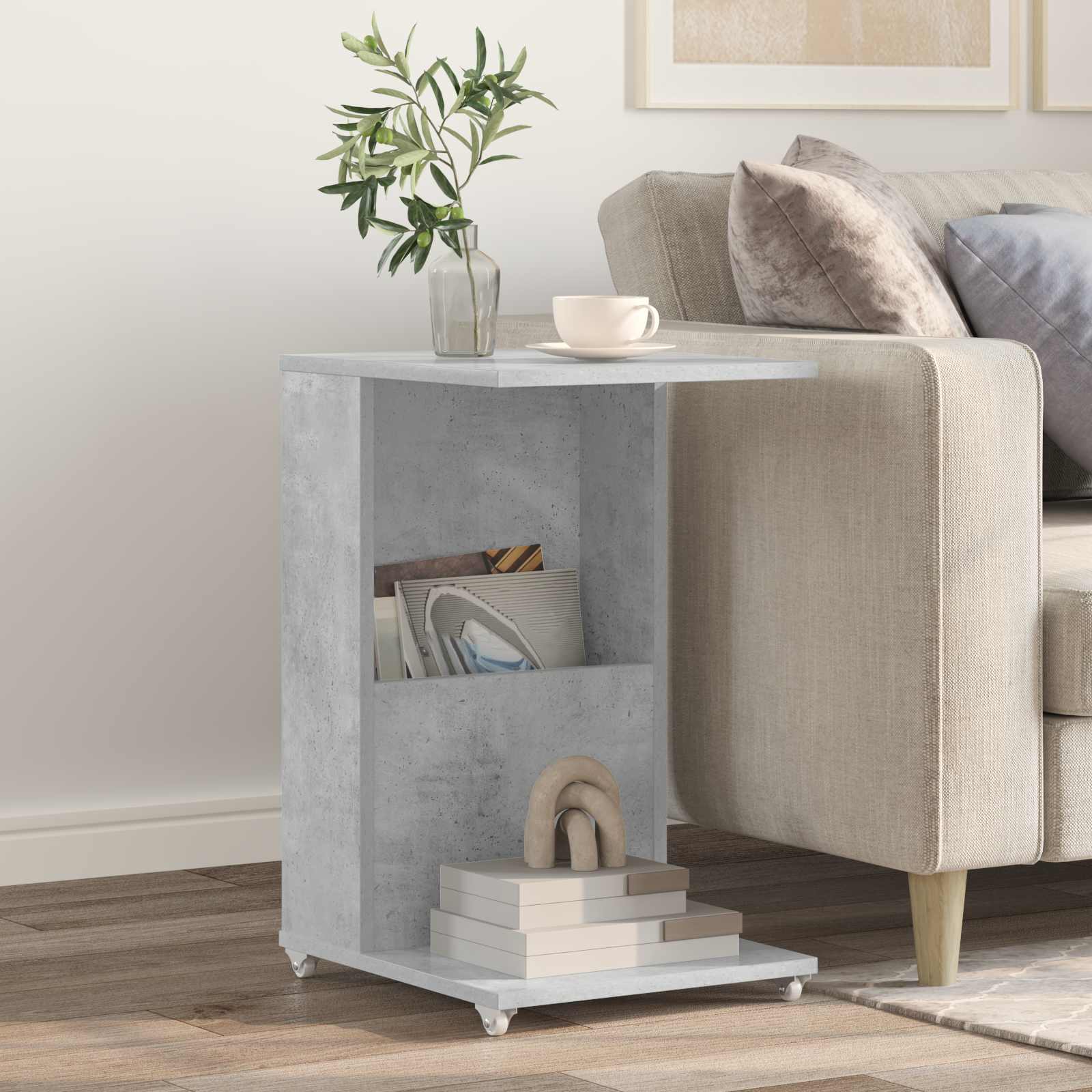 Beistelltisch Mit Rad Betongrau 40 x 35 x 60 cm Holzwerkstoff