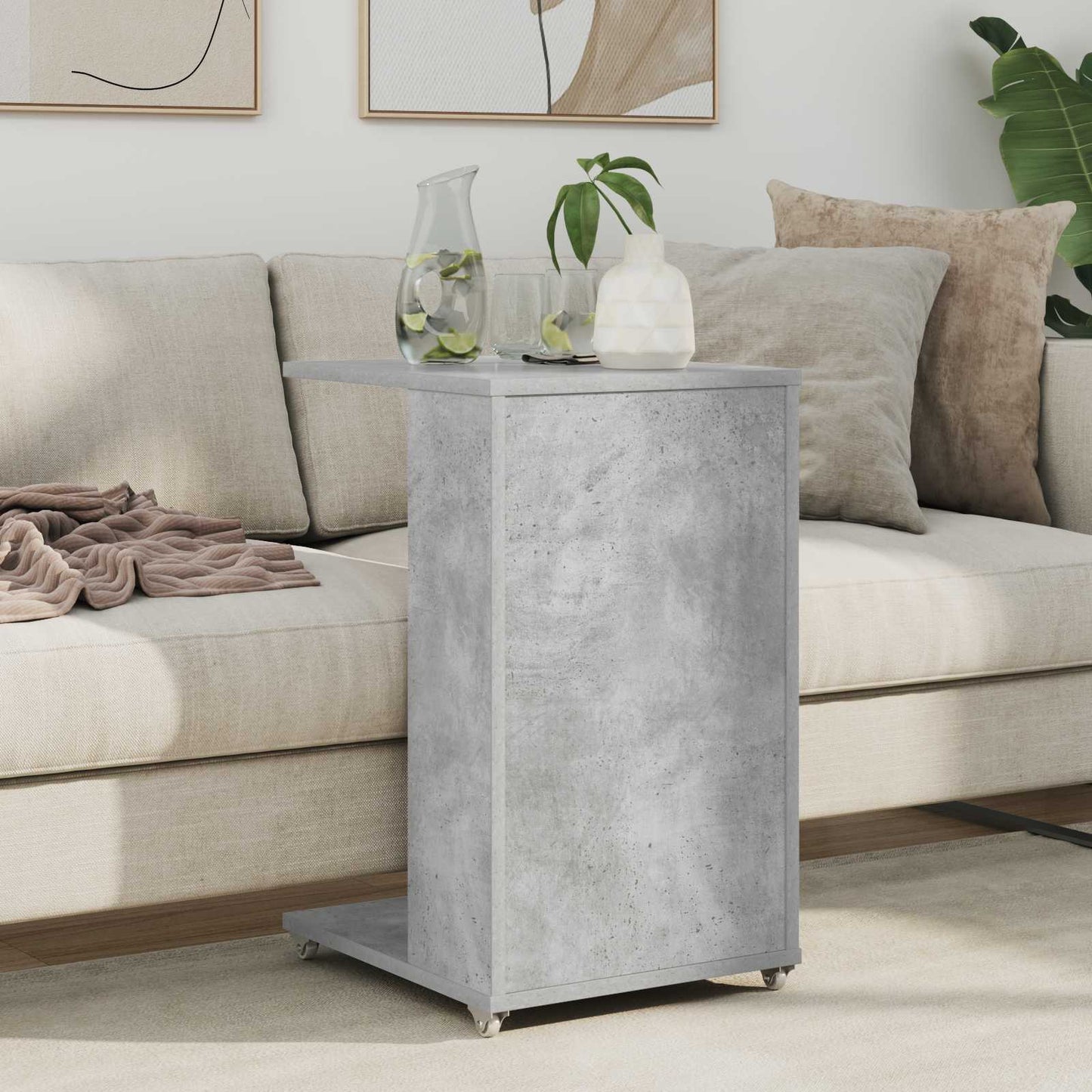 Beistelltisch Mit Rad Betongrau 40 x 35 x 60 cm Holzwerkstoff