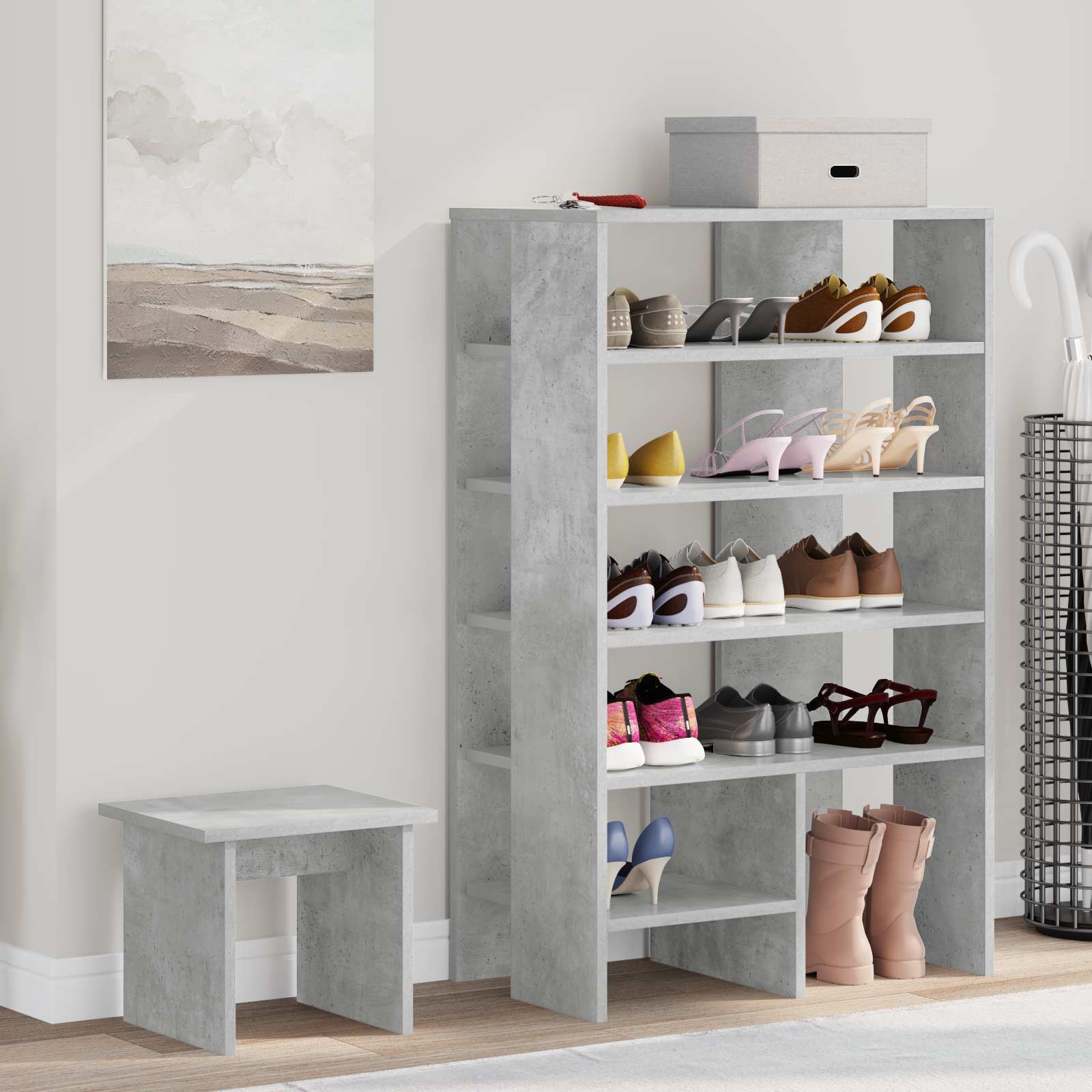 Schuhschrank 2 stk. 62 x 35 x 100 cm Holzwerkstoff Betongrau