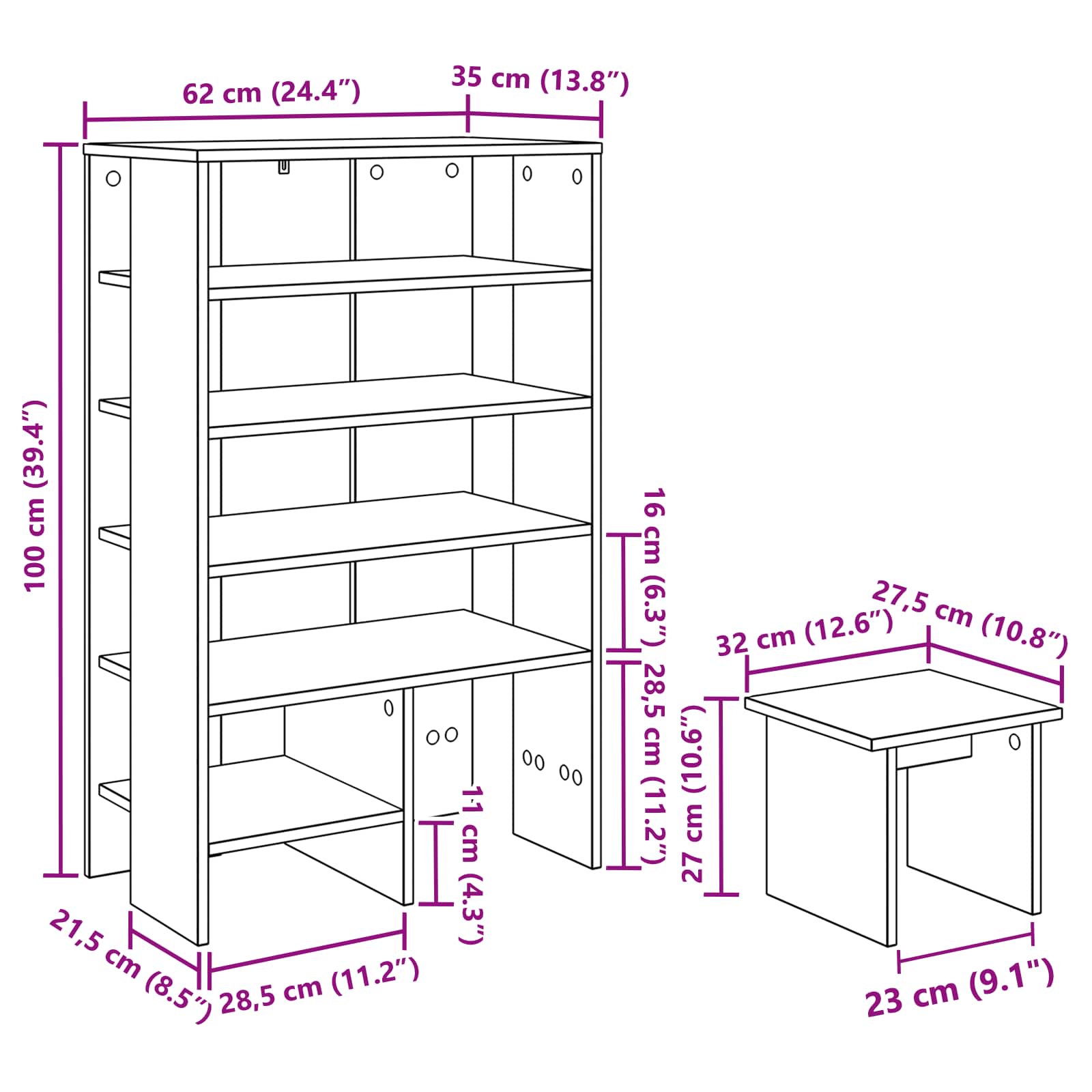 Schuhschrank 2 stk. 62 x 35 x 100 cm Holzwerkstoff Sonoma-Grau