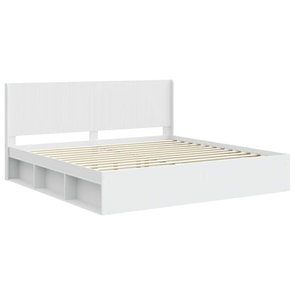 Bettgestell mit Stauraum und Kopfteil Weiß 200 x 200 cm