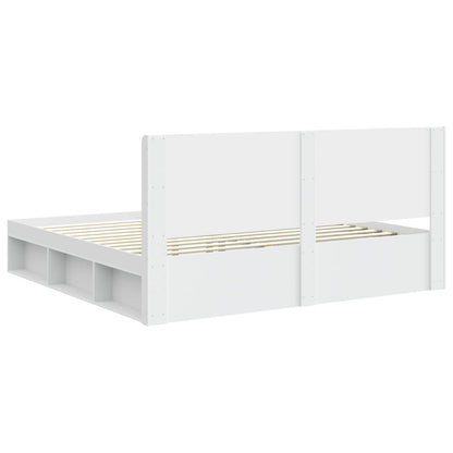 Bettgestell mit Stauraum und Kopfteil Weiß 200 x 200 cm