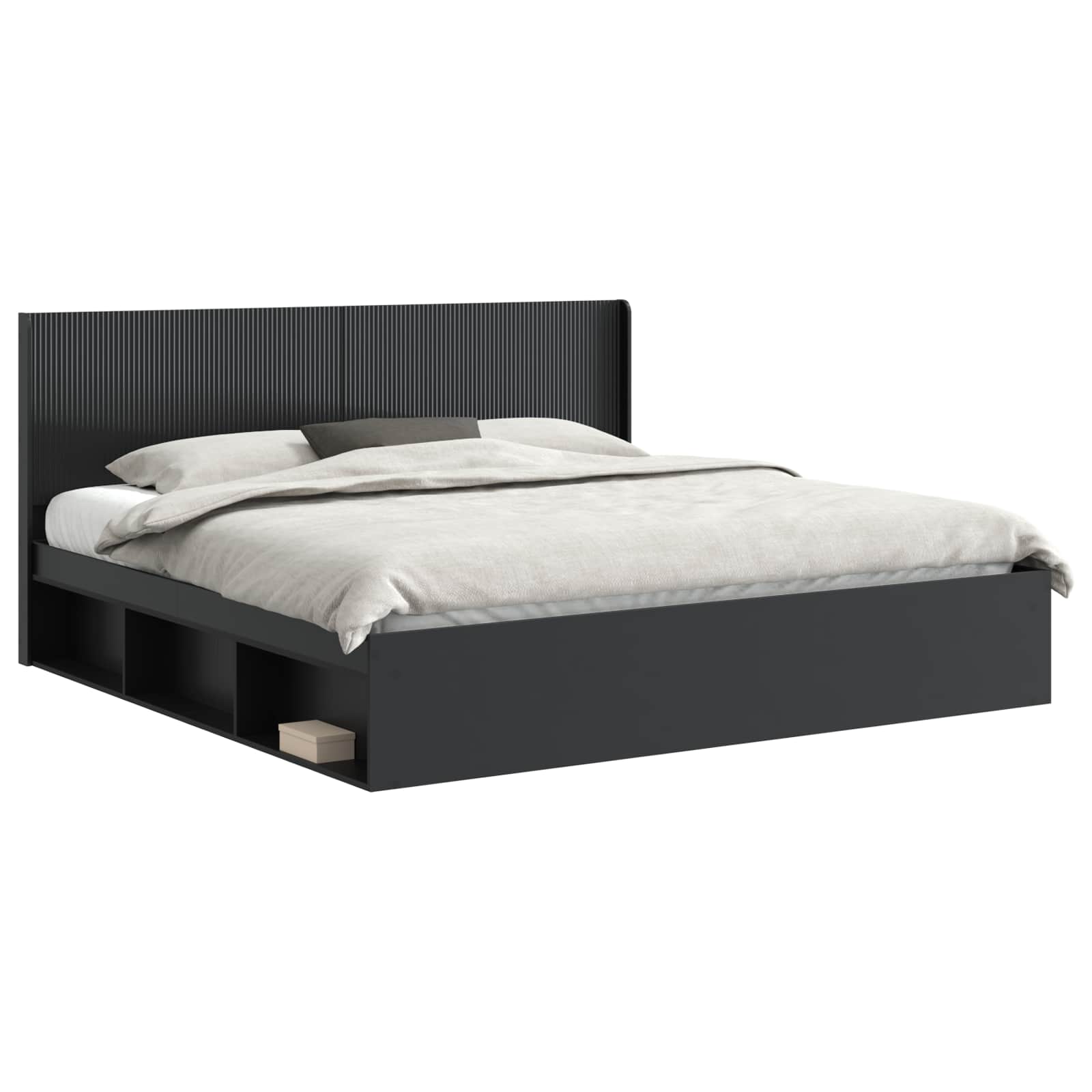 Bettgestell mit Stauraum und Kopfteil Schwarz 200 x 200 cm