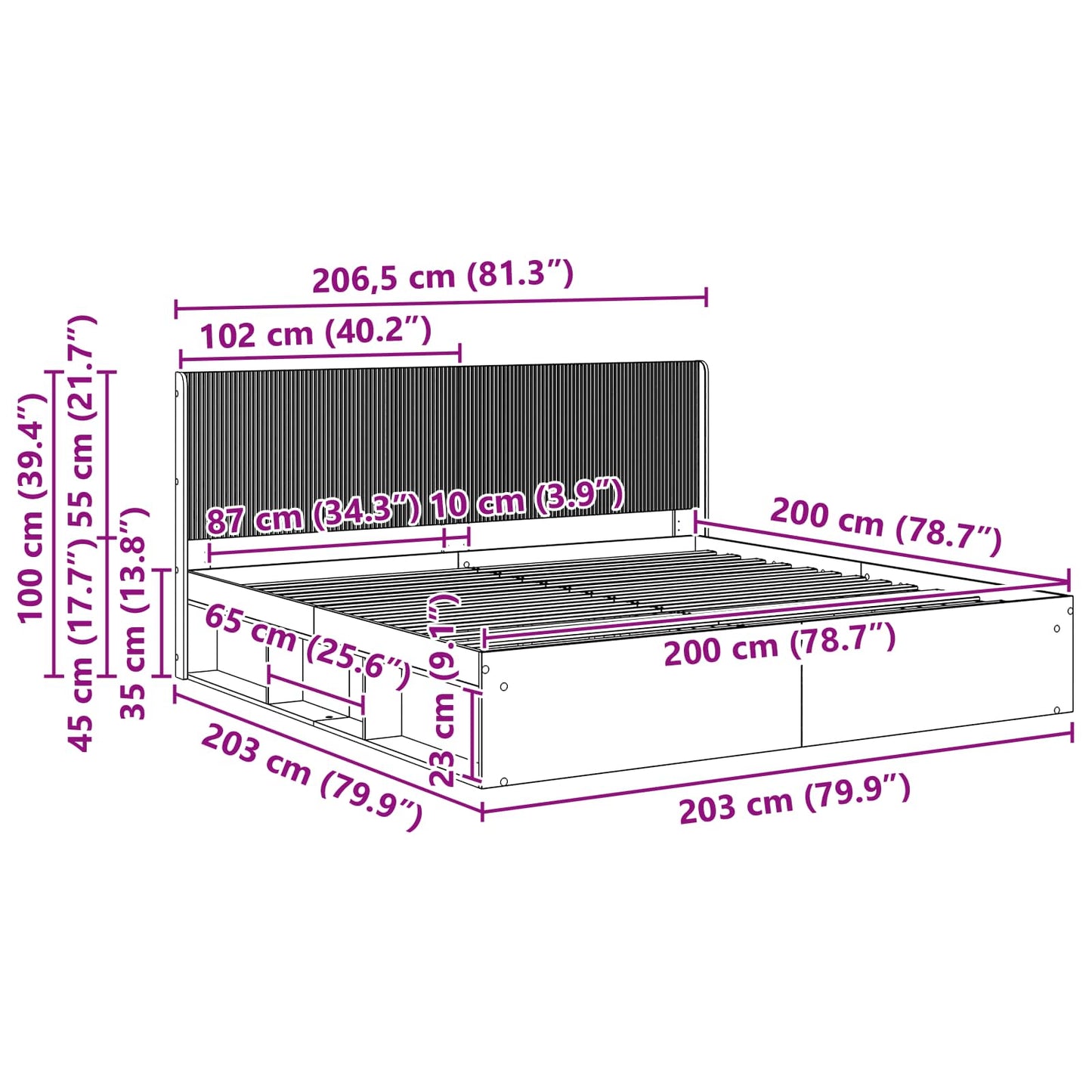 Bettgestell mit Stauraum und Kopfteil Schwarz 200 x 200 cm